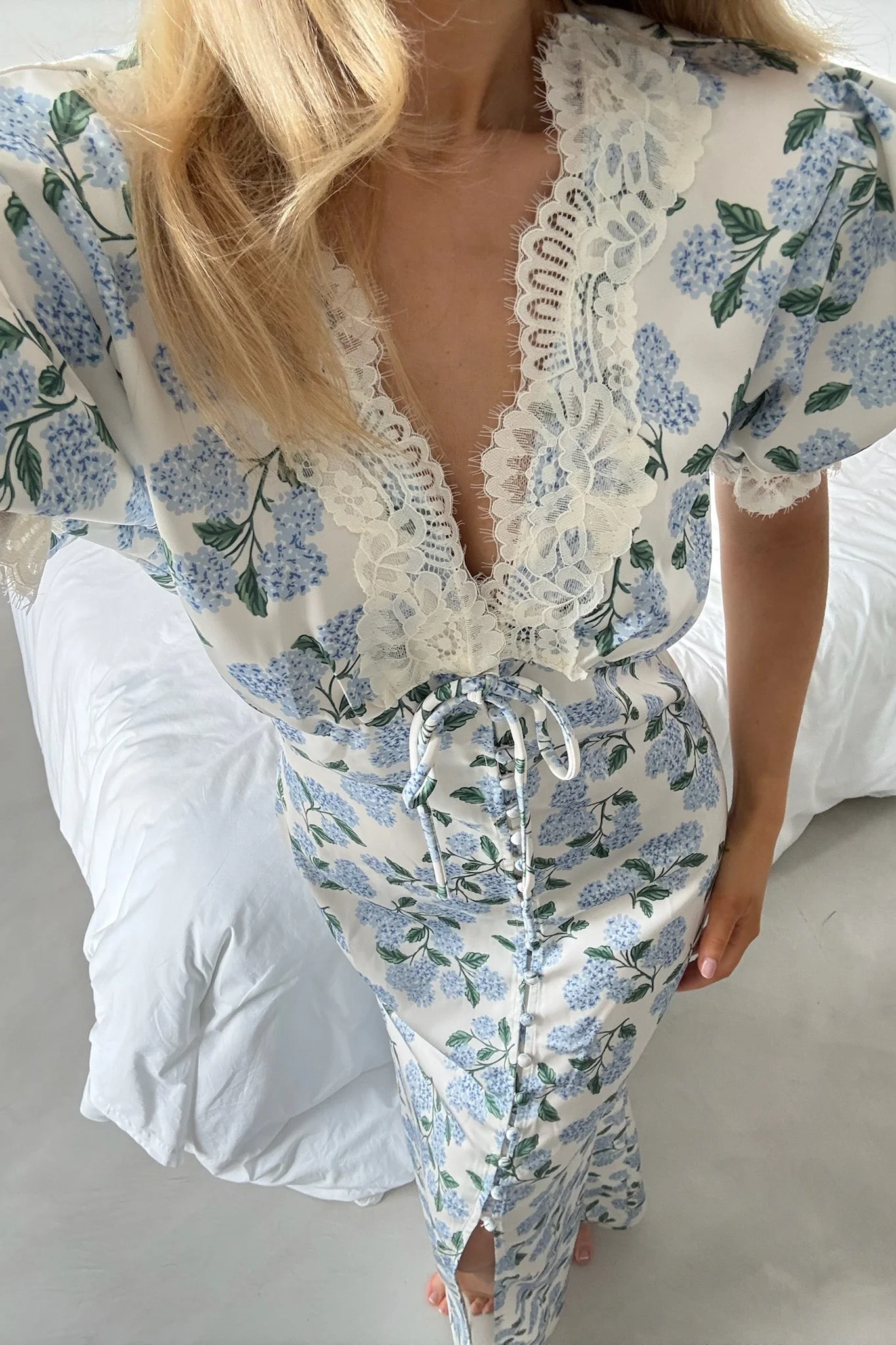 Agnete Long Dress Blue Hydrangea Print - Image 6
