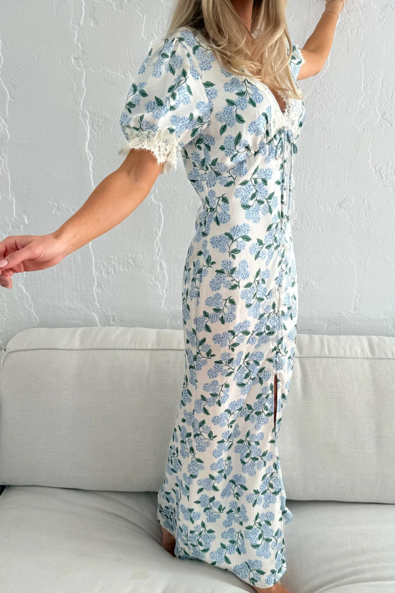 Agnete Long Dress Blue Hydrangea Print - Image 8