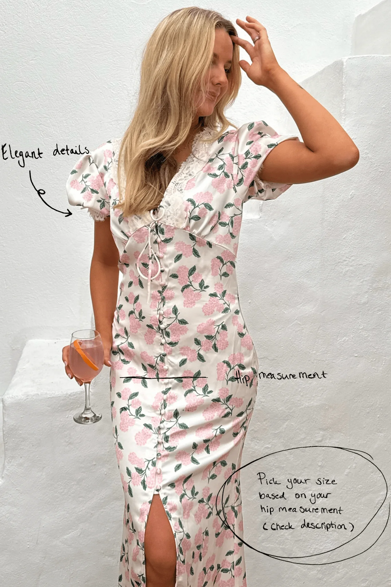 Agnete Long Dress Pink Hydrangea Print - Image 2