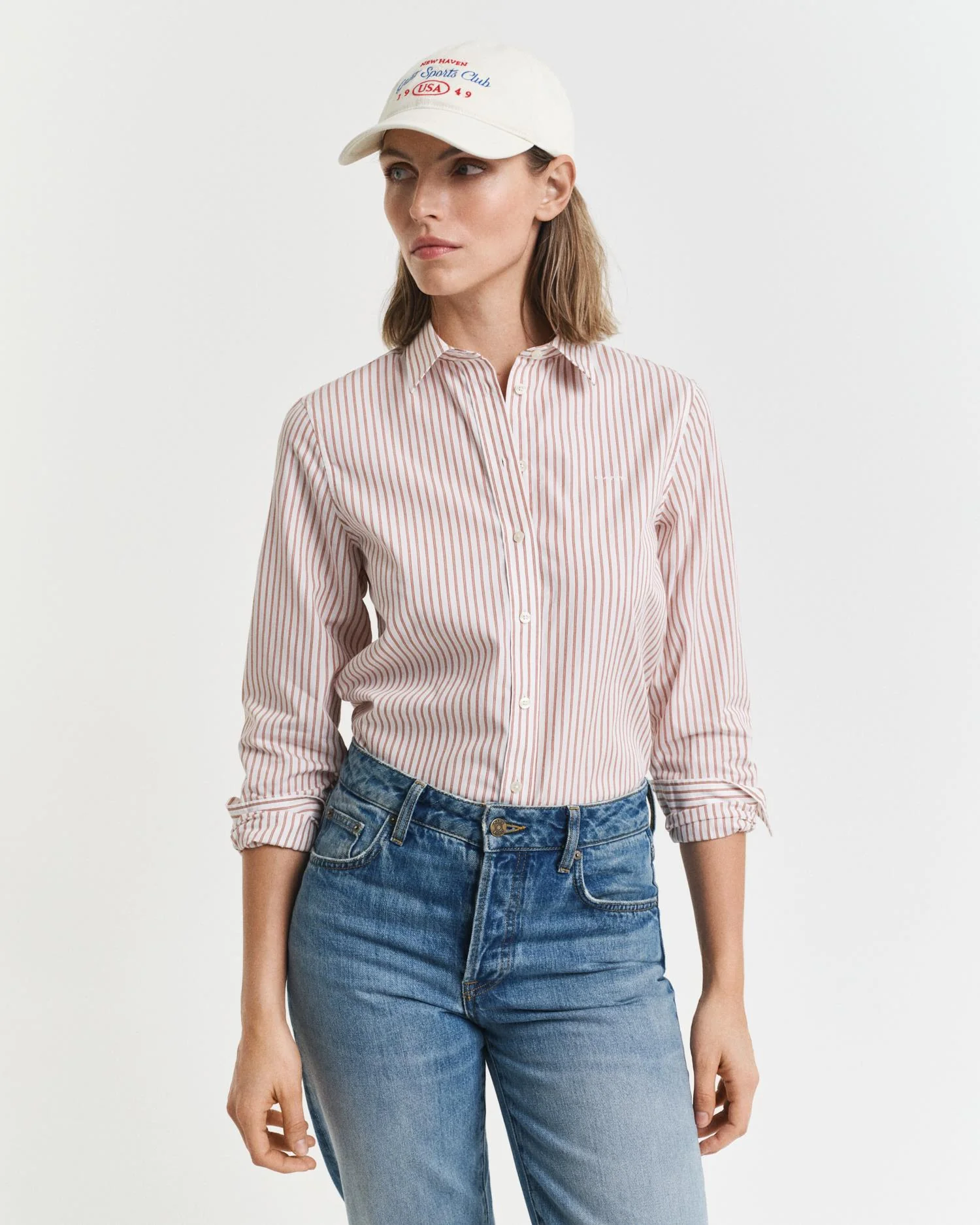 Regular Fit Classic Poplin Striped Shirt Salmon - Image 2