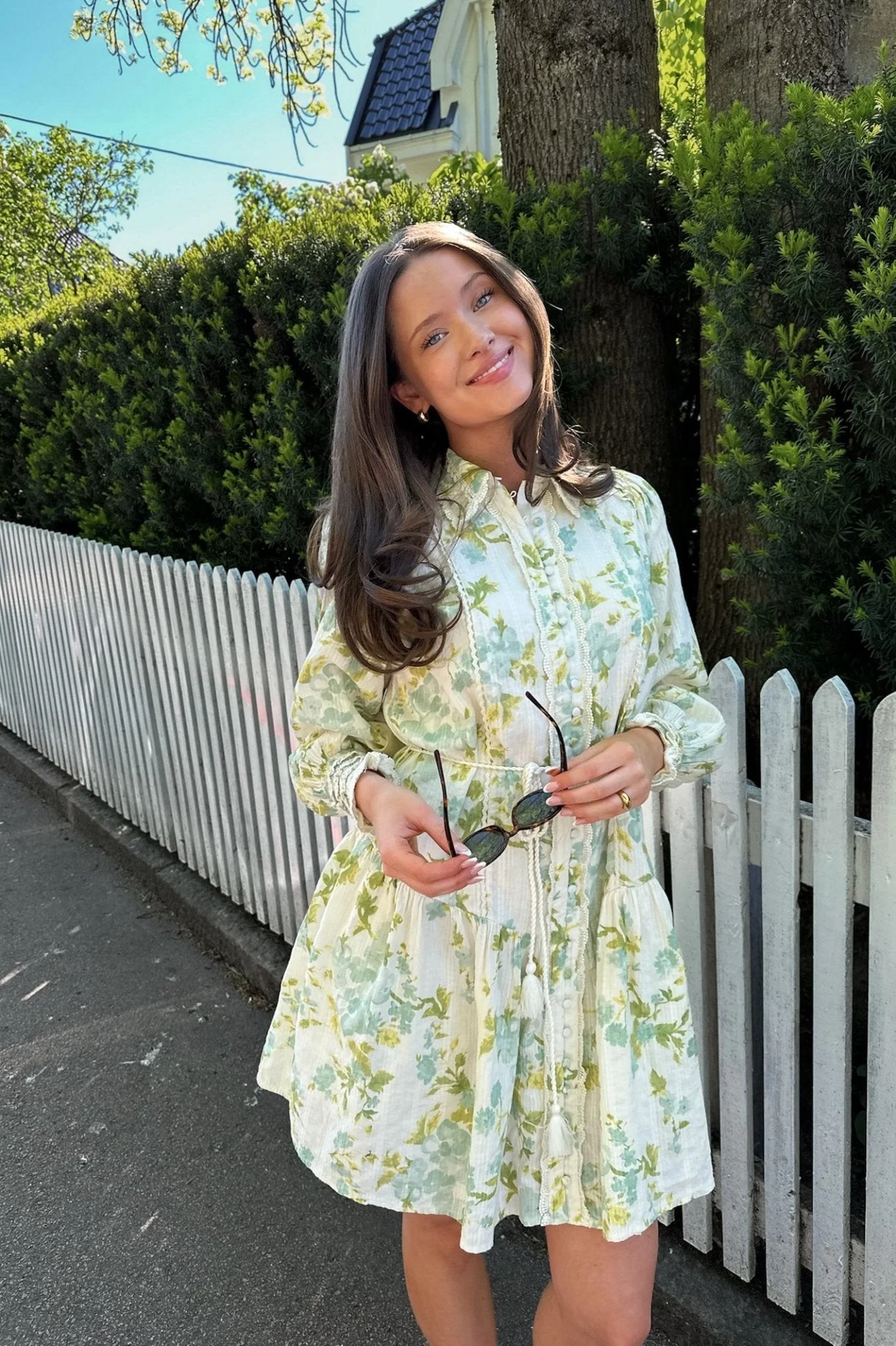 Somelli Ls Shirt Dress Birch W. Frosty Green Flowers - Image 2