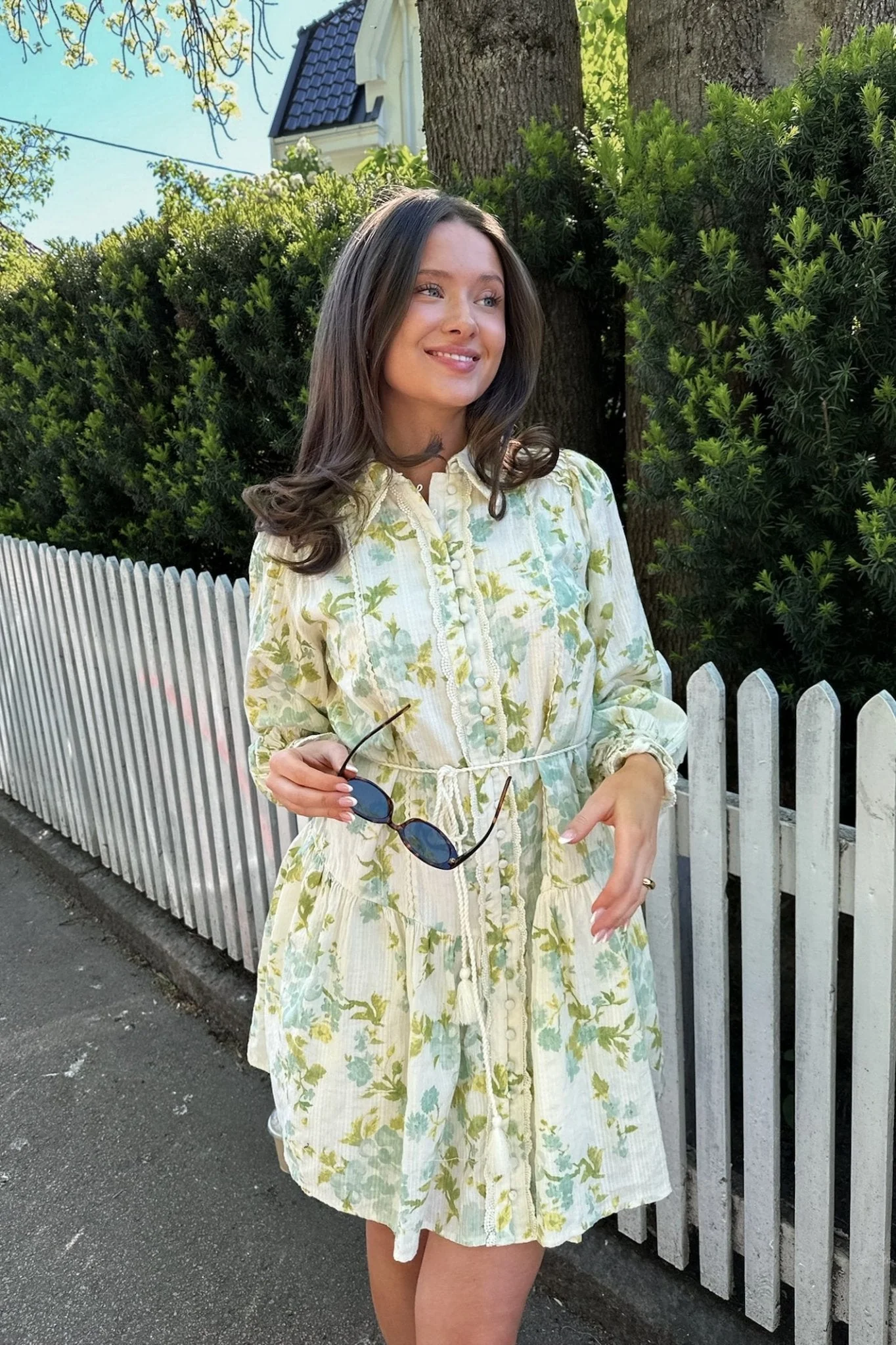 Somelli Ls Shirt Dress Birch W. Frosty Green Flowers - Image 3