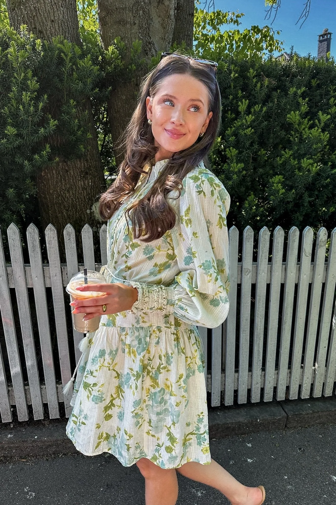 Somelli Ls Shirt Dress Birch W. Frosty Green Flowers - Image 4