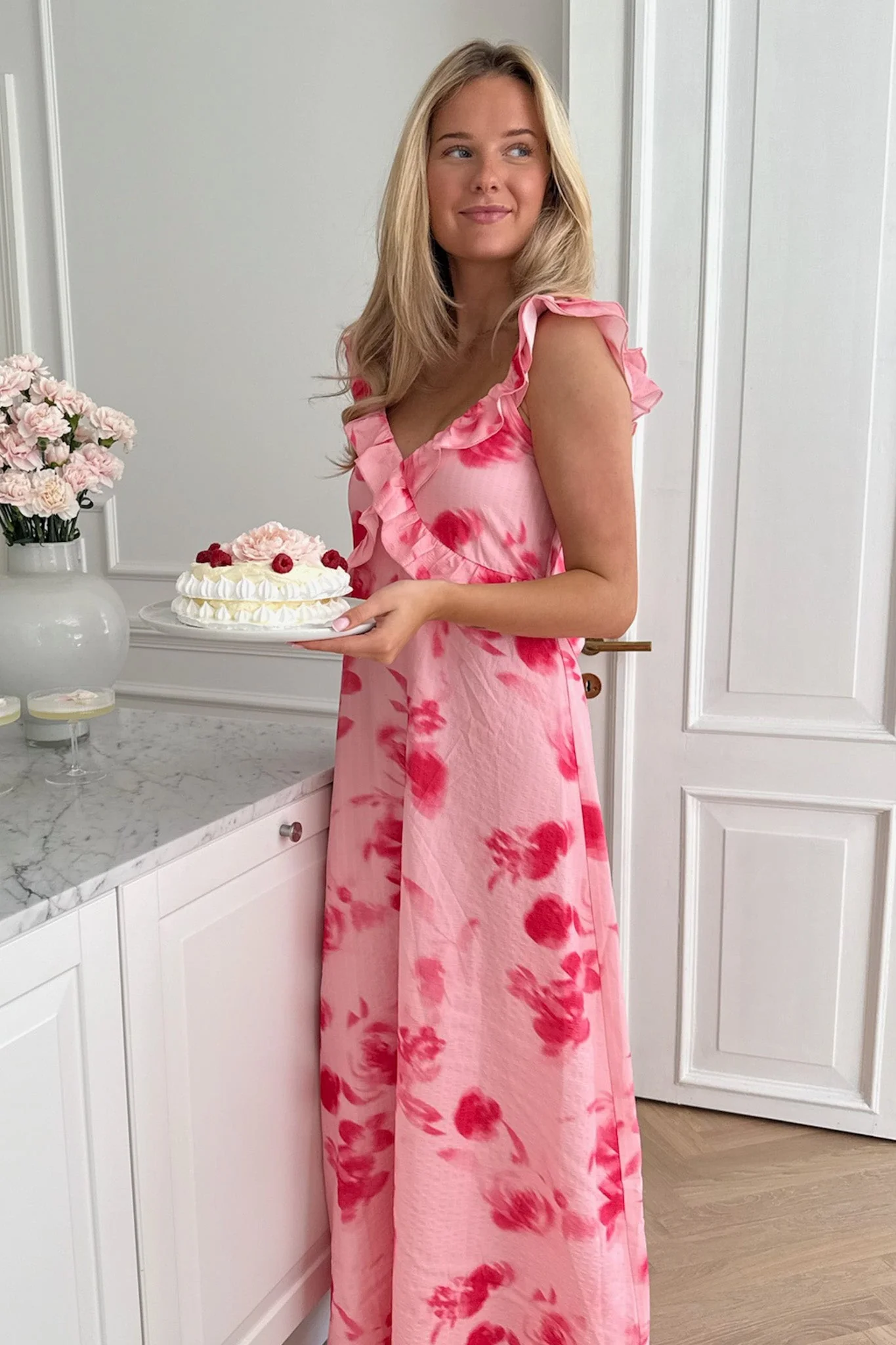 Melba Dress Abstract Pink Flower Print - Image 5