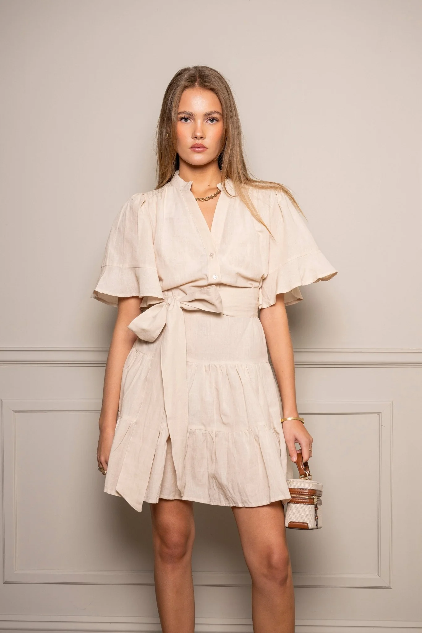 Gaia Mini Dress Sand Linen