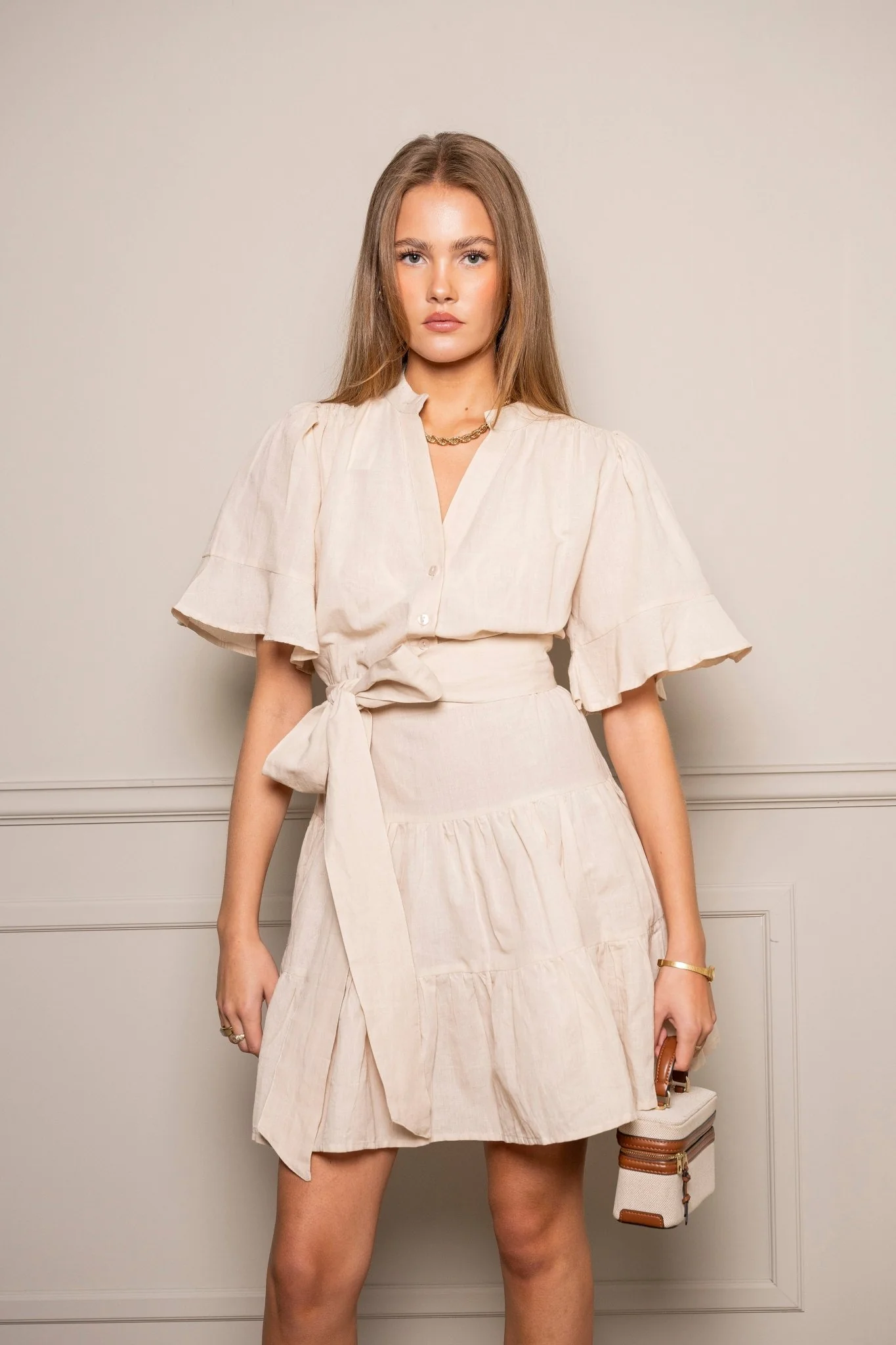 Gaia Mini Dress Sand Linen - Image 2