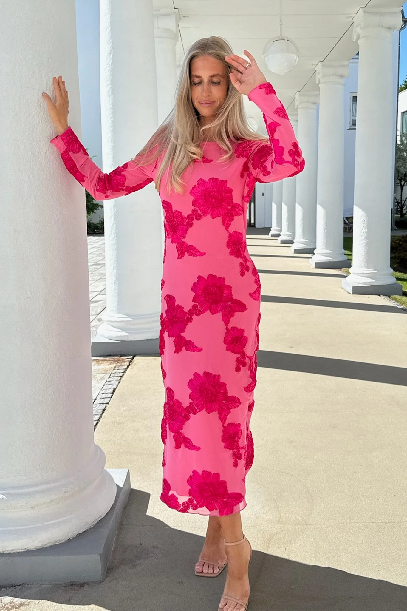 Elise Mesh Dress Fuchsia Pink Flower