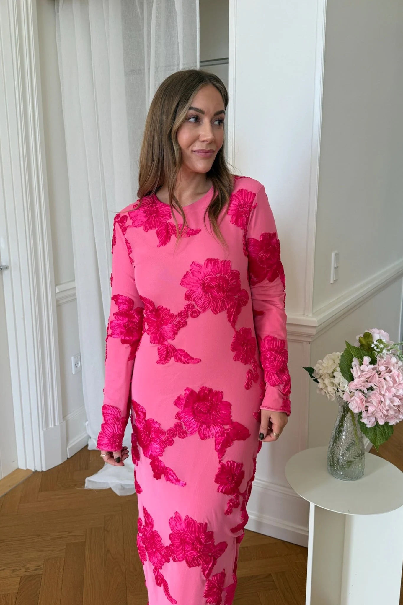 Elise Mesh Dress Fuchsia Pink Flower - Image 12