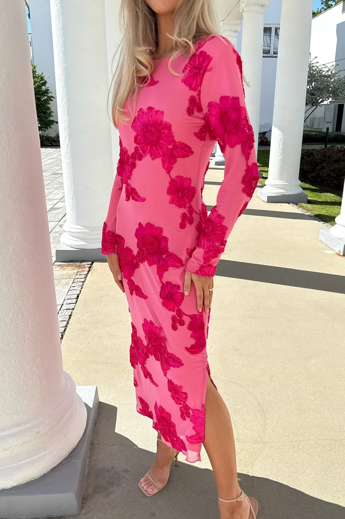 Elise Mesh Dress Fuchsia Pink Flower - Image 4