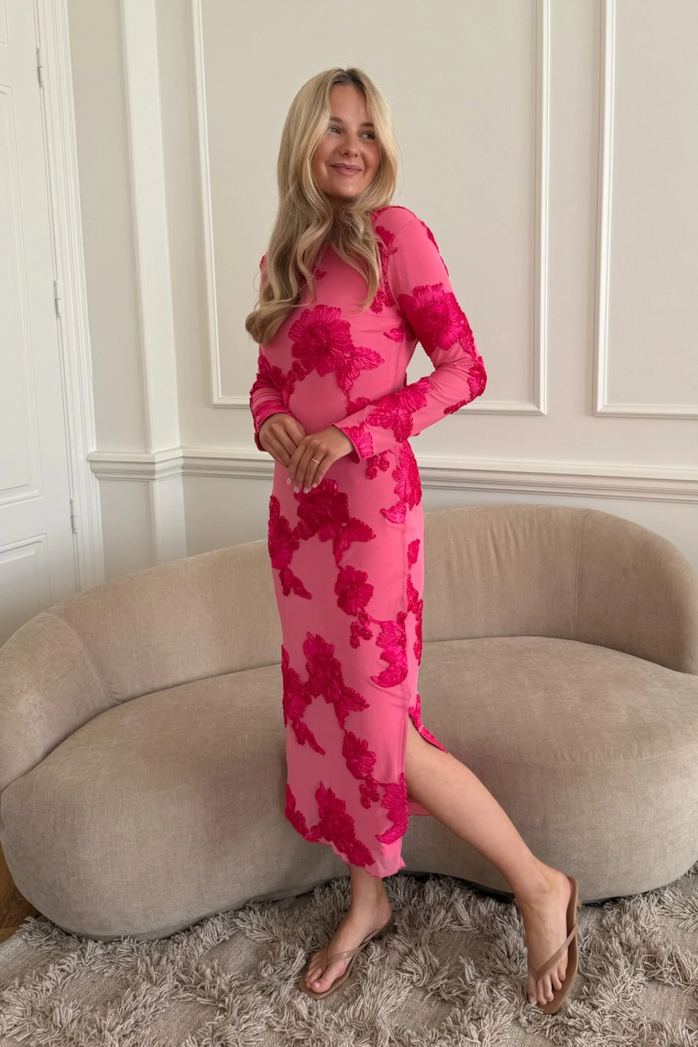 Elise Mesh Dress Fuchsia Pink Flower - Image 6