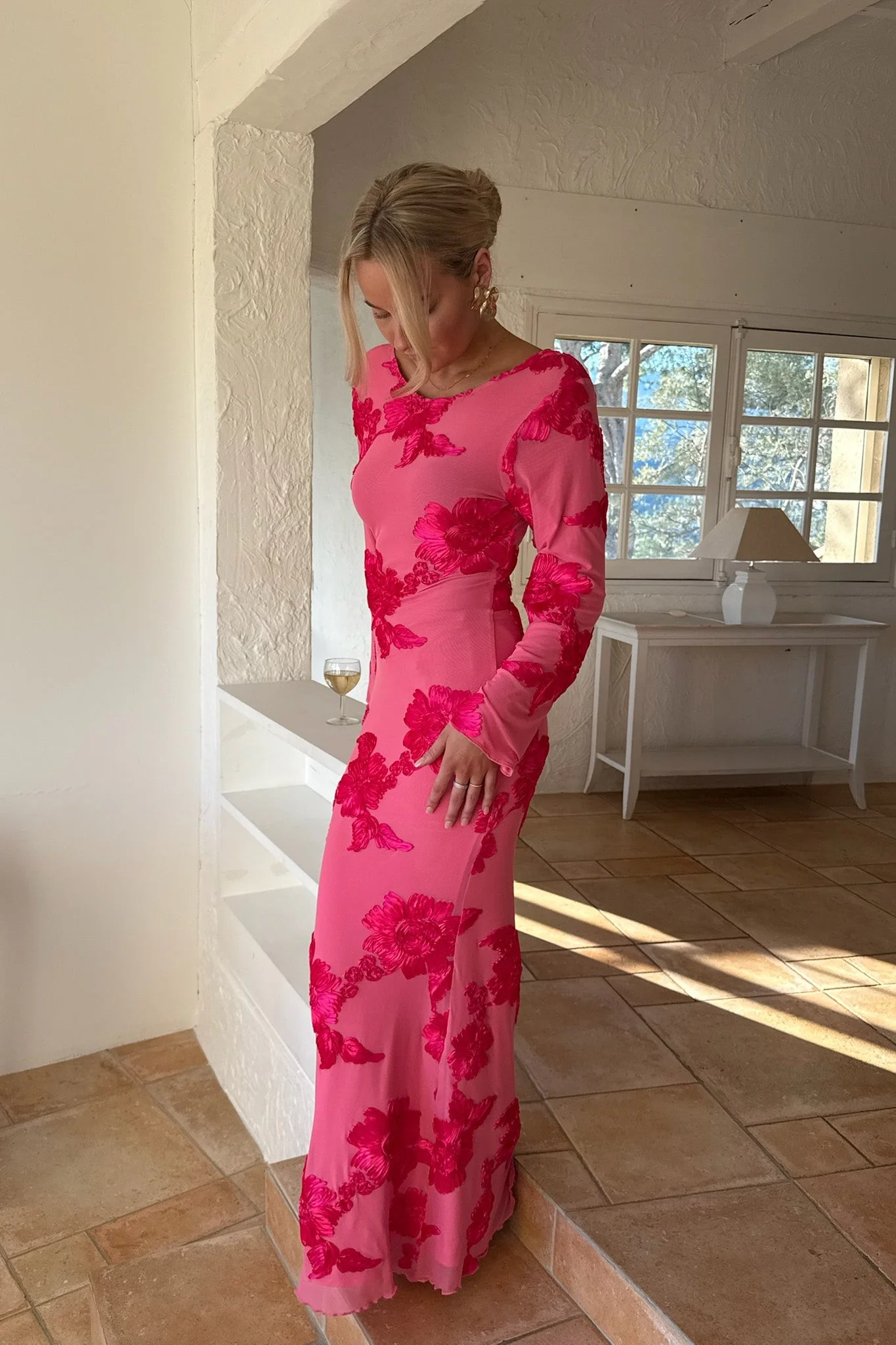 Flora Mesh Dress Fuchsia Pink Flower - Image 3