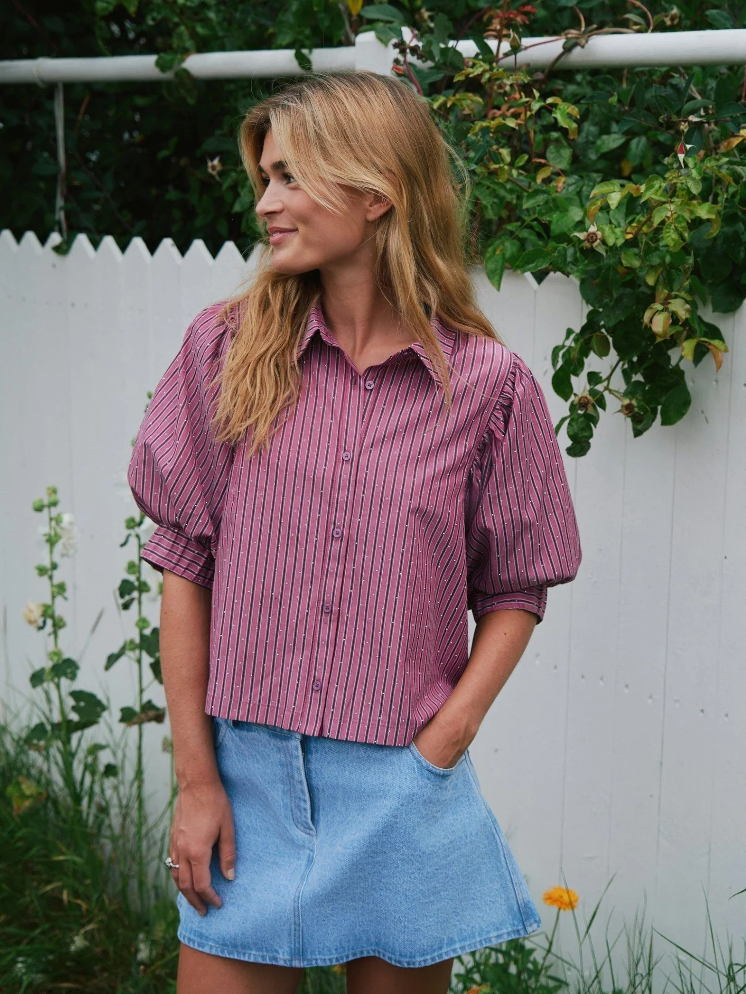 Etta Soft Stripe Stone Shirt Dark Rose
