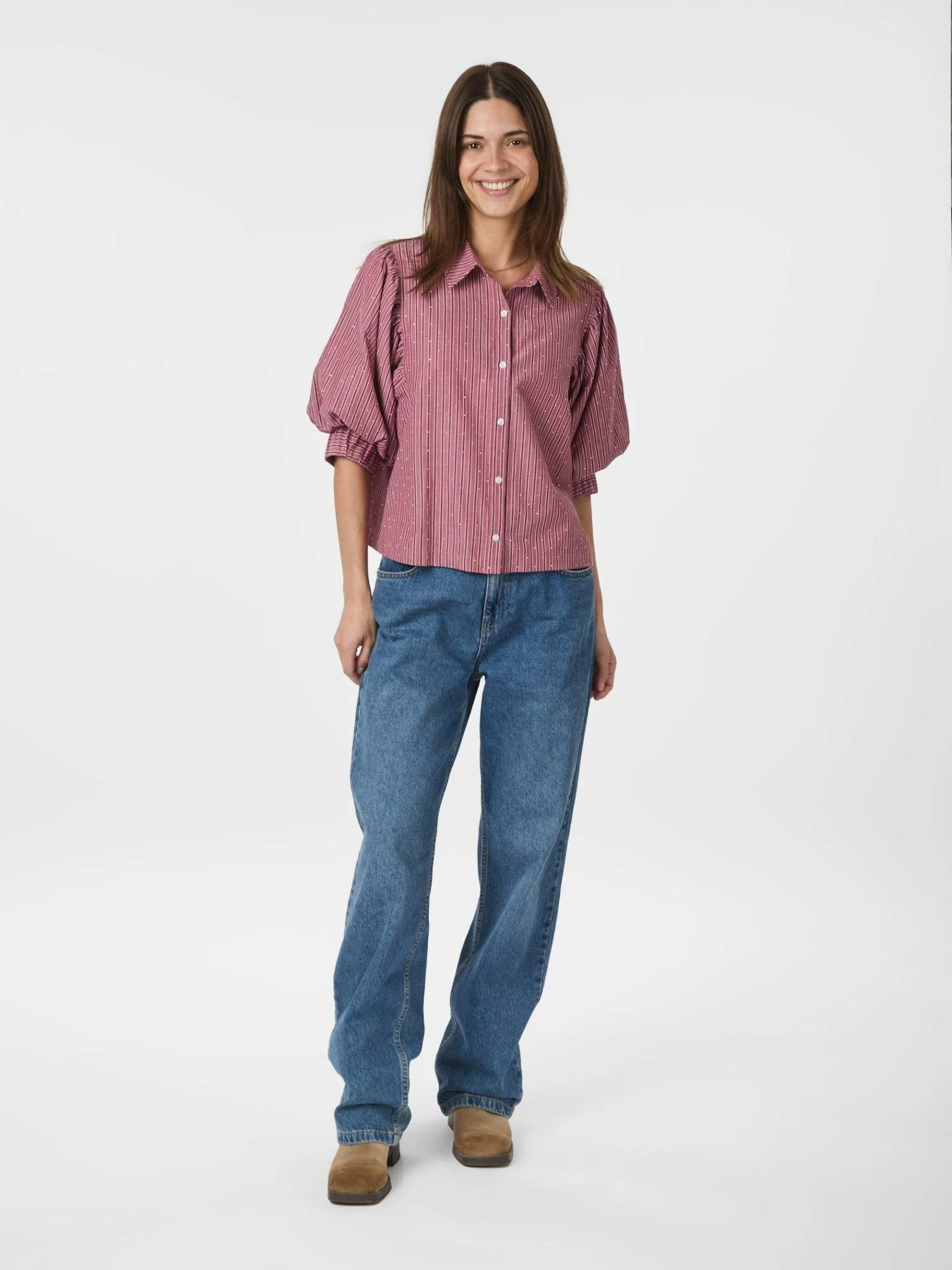 Etta Soft Stripe Stone Shirt Dark Rose - Image 6