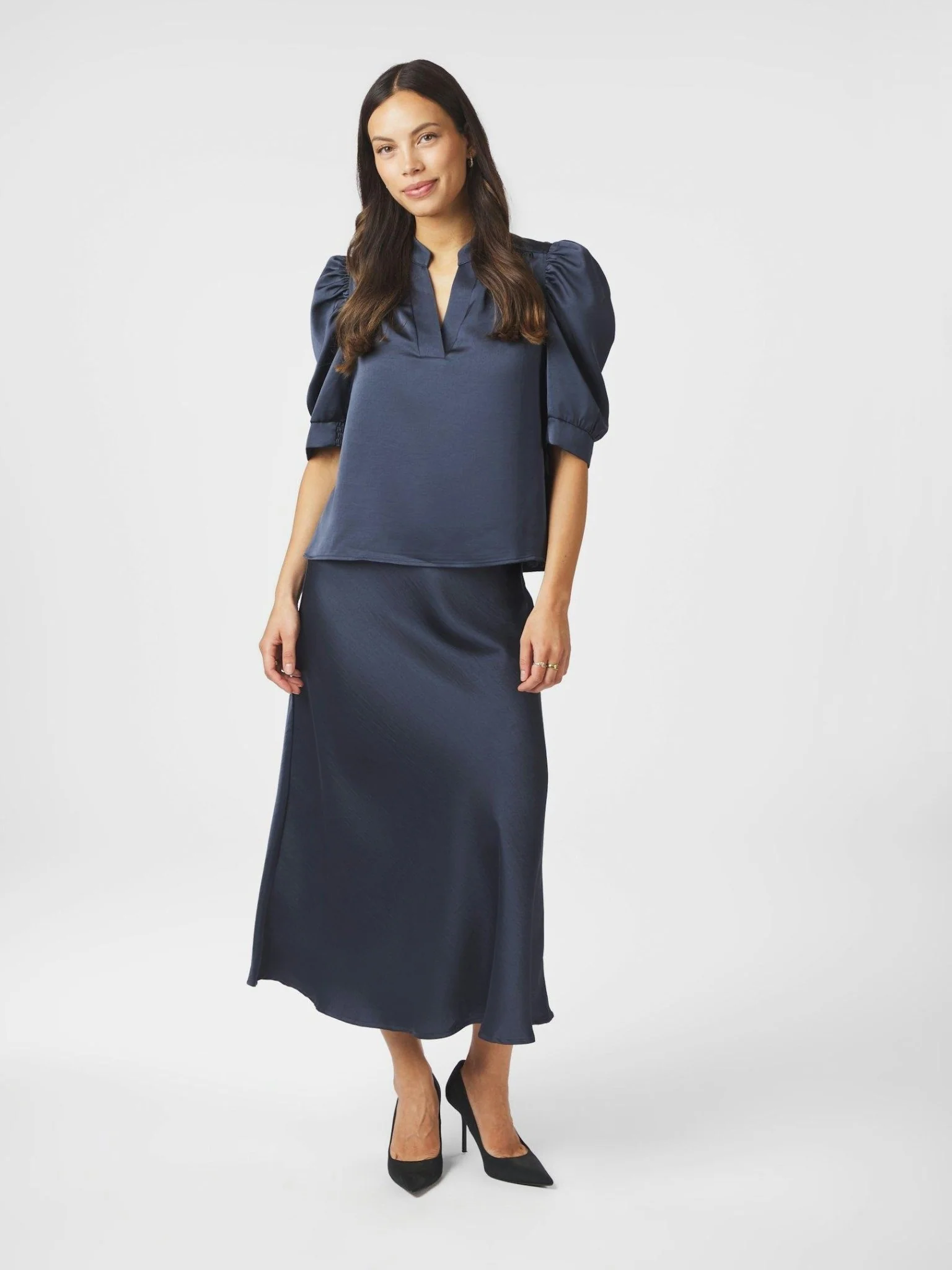 Roella Heavy Sateen Blouse Midnight Blue - Image 3