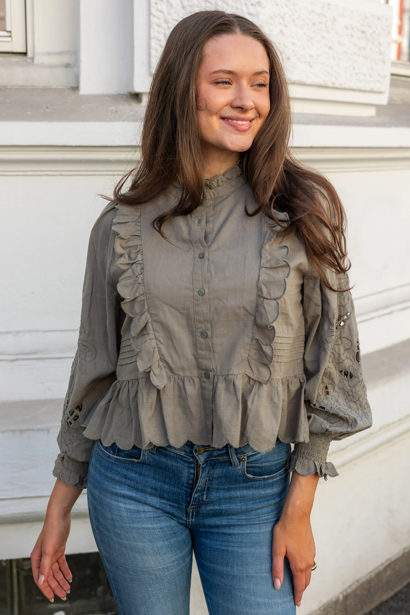 Petrine Embroidery Blouse Smoke Green