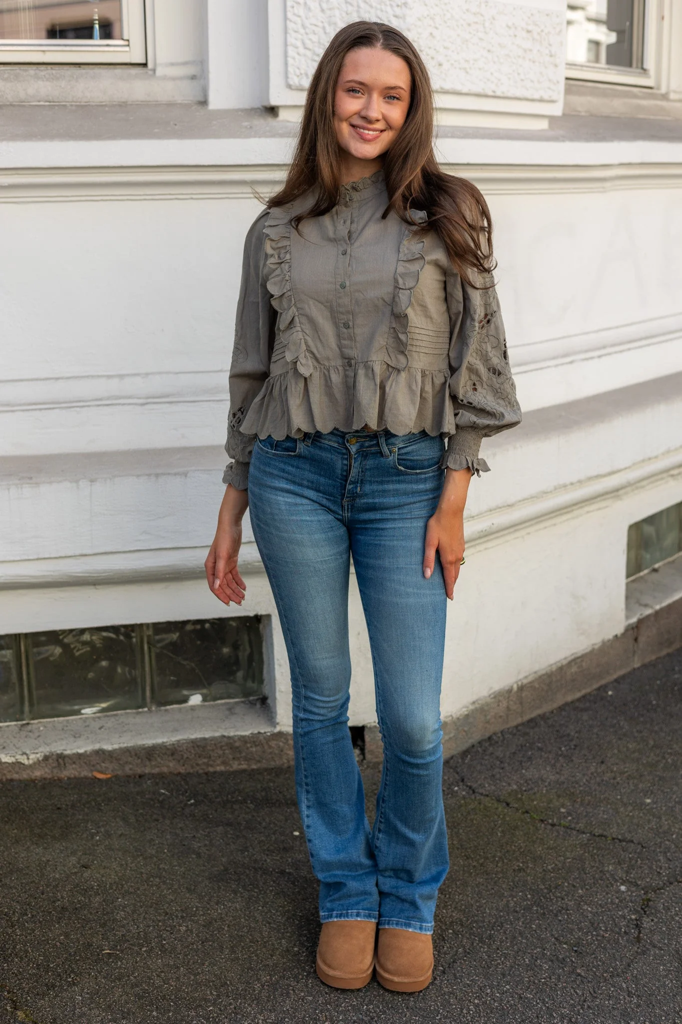 Petrine Embroidery Blouse Smoke Green - Image 3