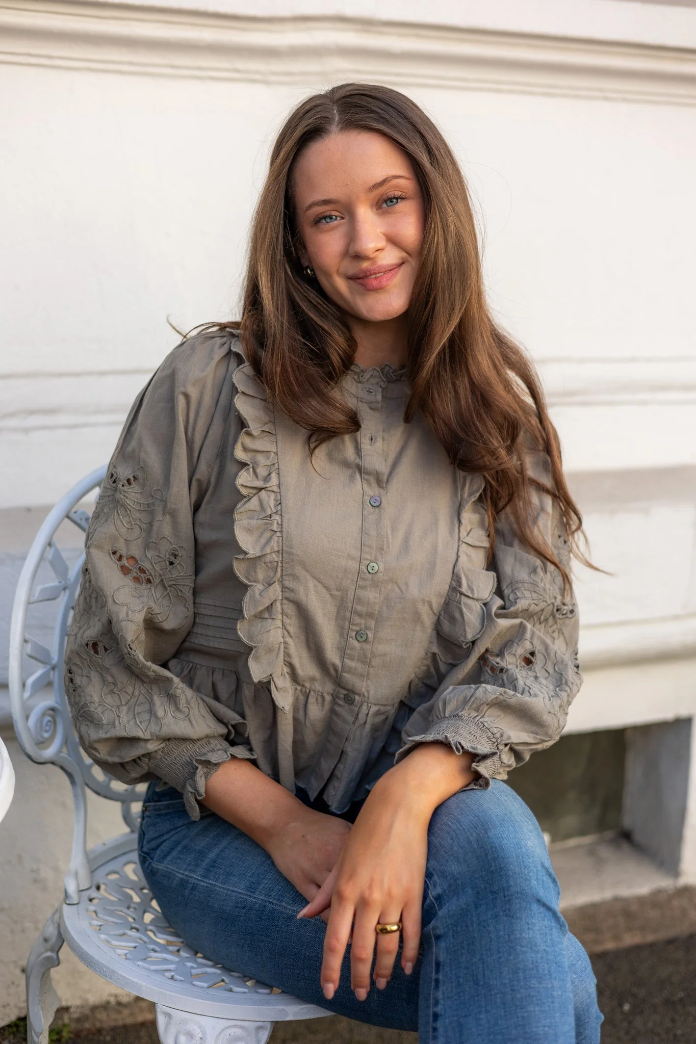 Petrine Embroidery Blouse Smoke Green - Image 4