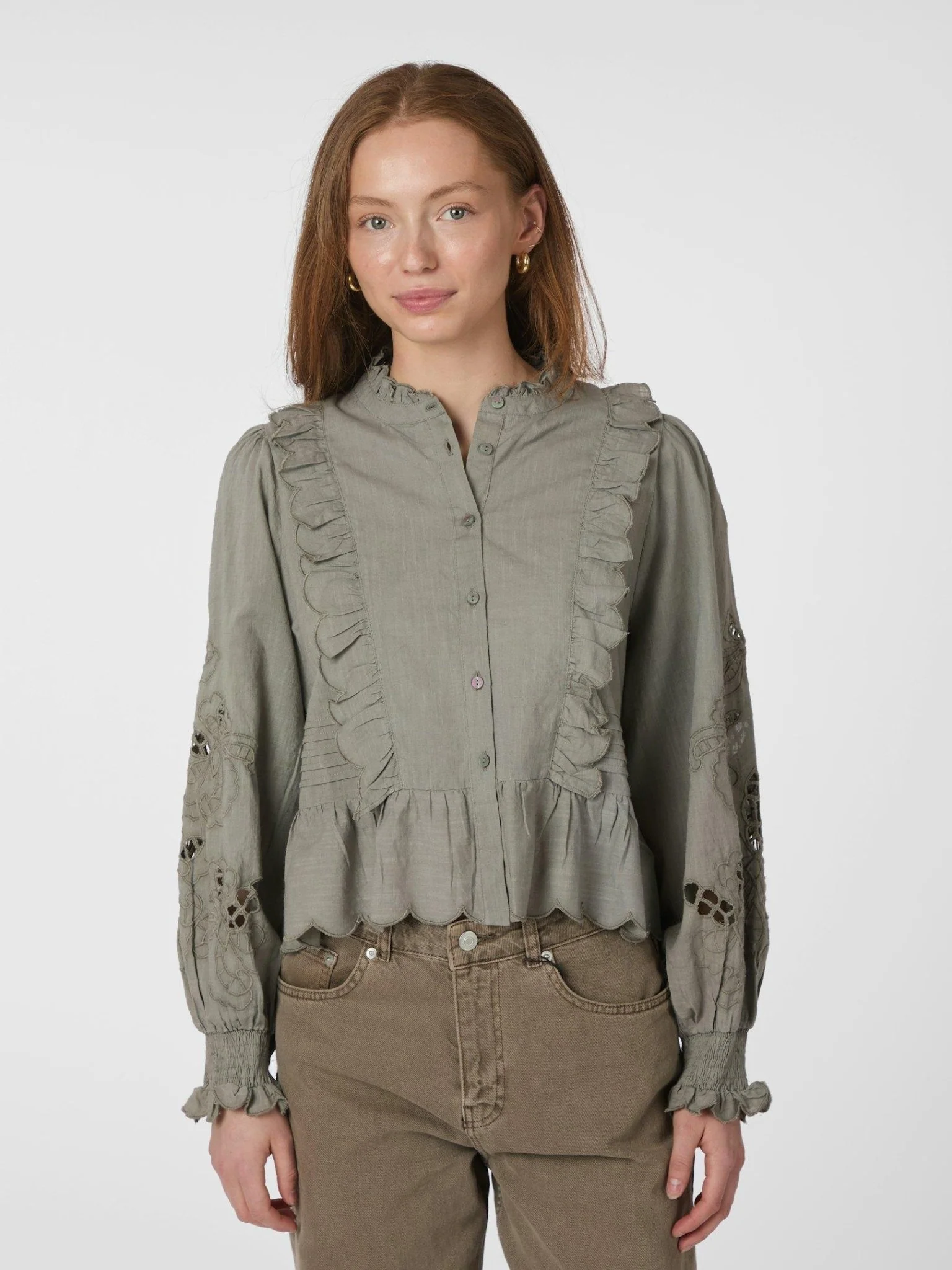 Petrine Embroidery Blouse Smoke Green - Image 6