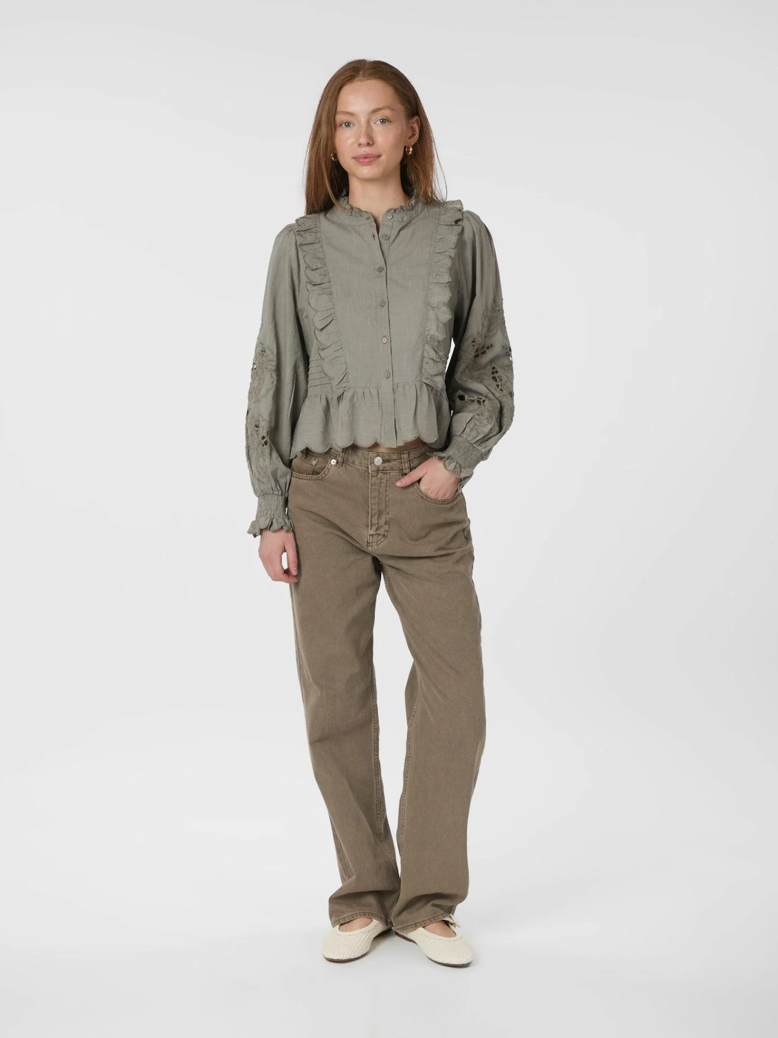 Petrine Embroidery Blouse Smoke Green - Image 7