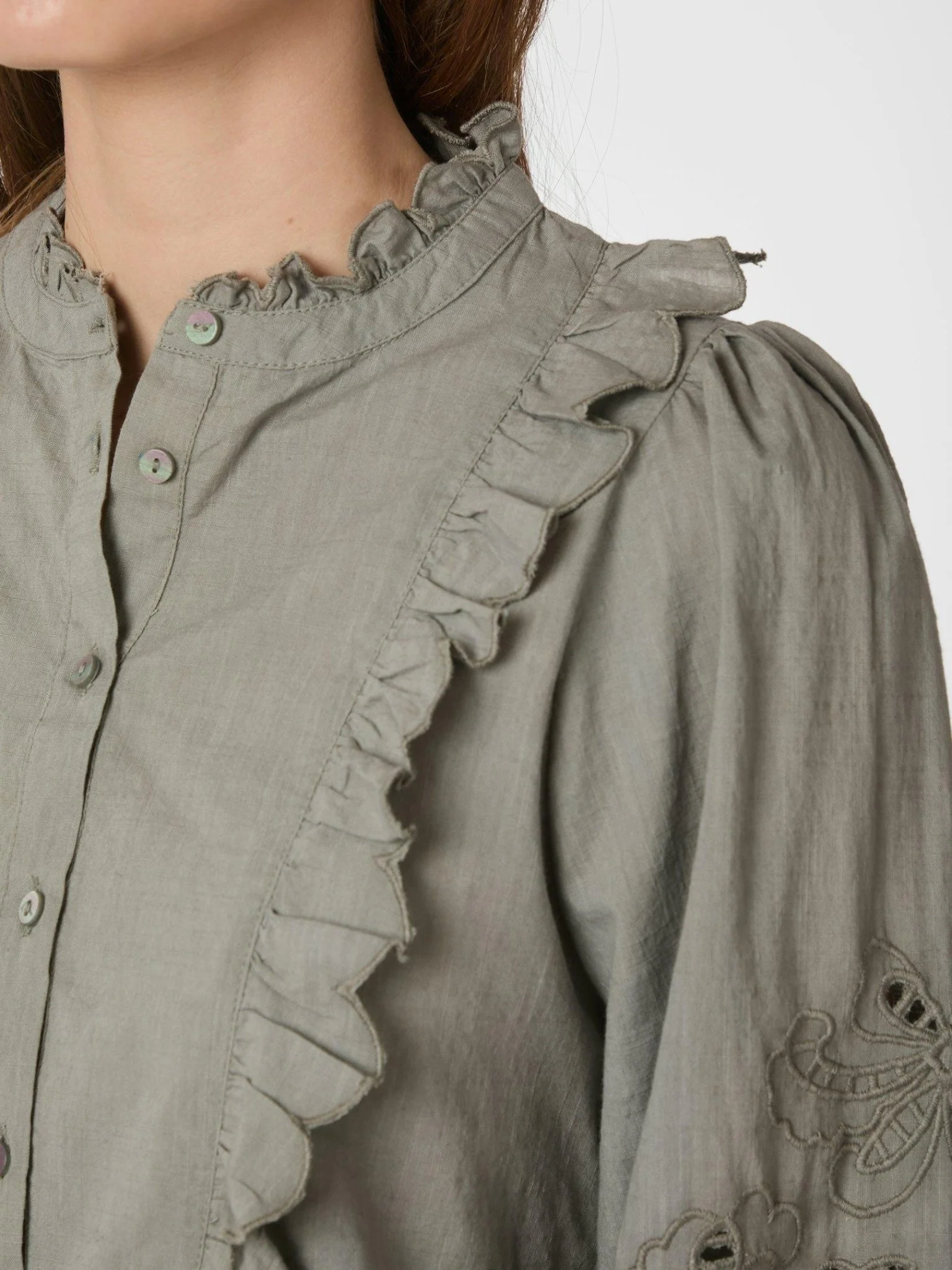Petrine Embroidery Blouse Smoke Green - Image 8
