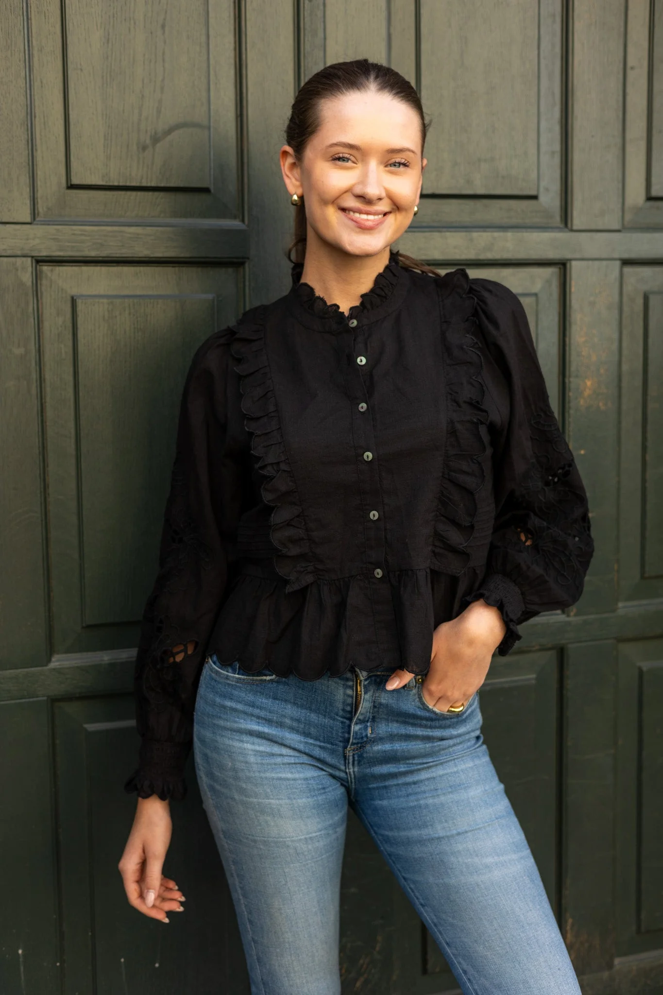 Petrine Embroidery Blouse Black - Image 4