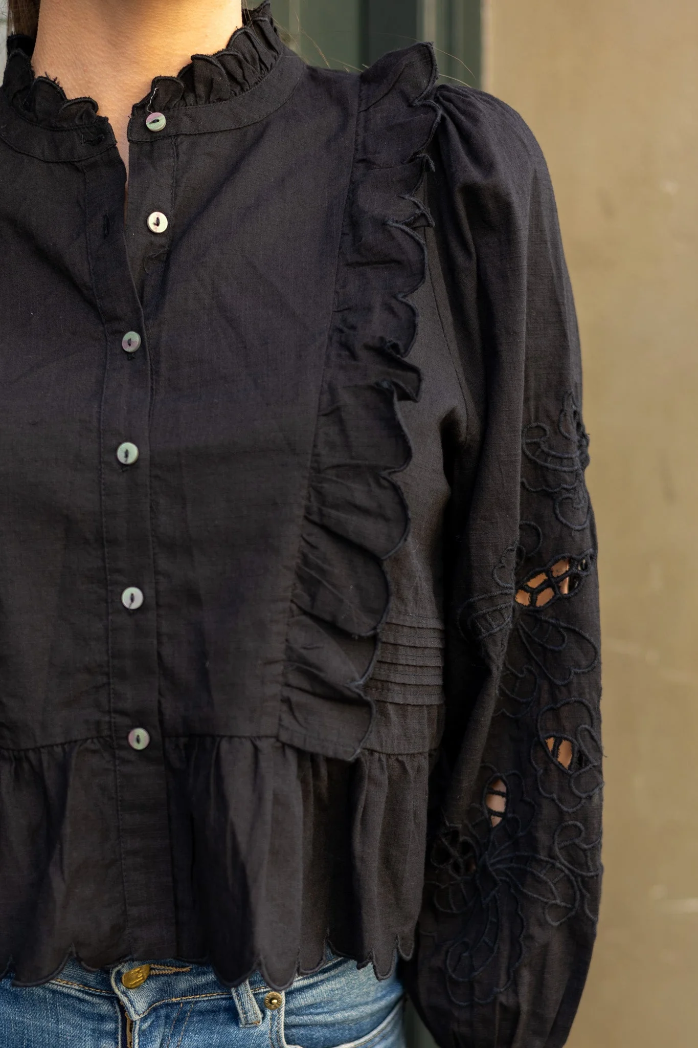 Petrine Embroidery Blouse Black - Image 5