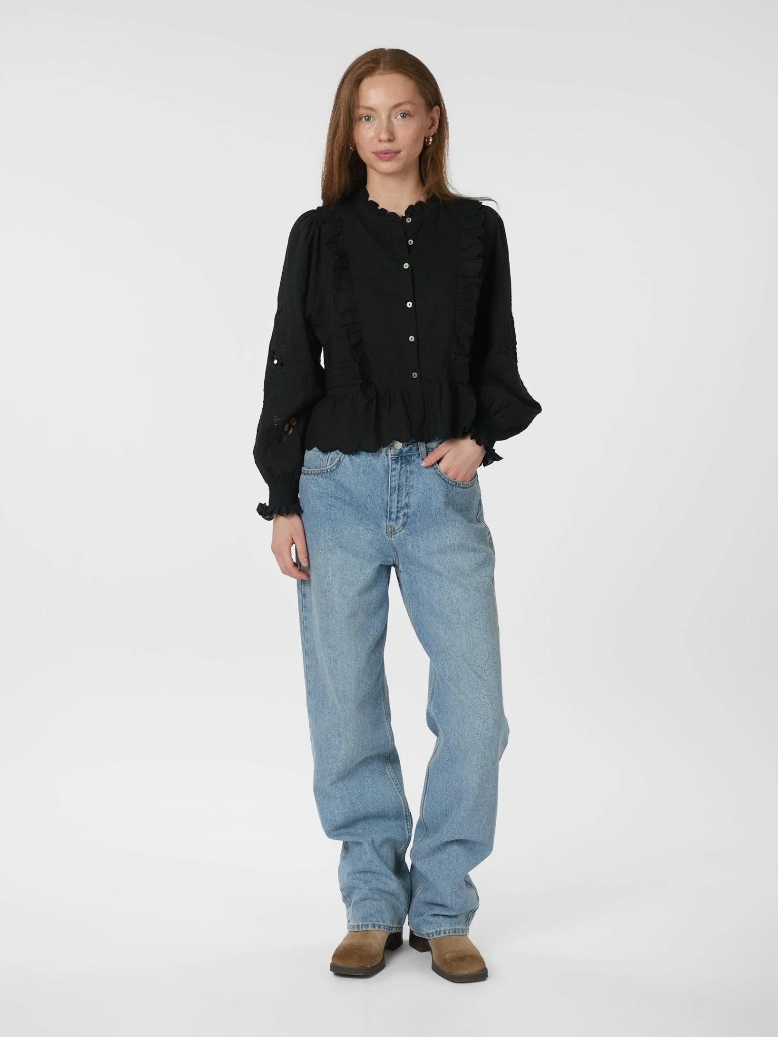 Petrine Embroidery Blouse Black - Image 7