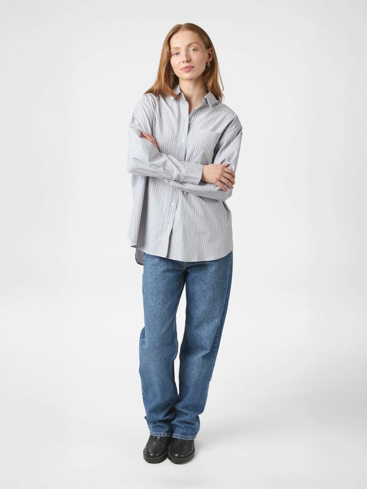 Dalma Stripe Stone Shirt Light Grey - Image 3