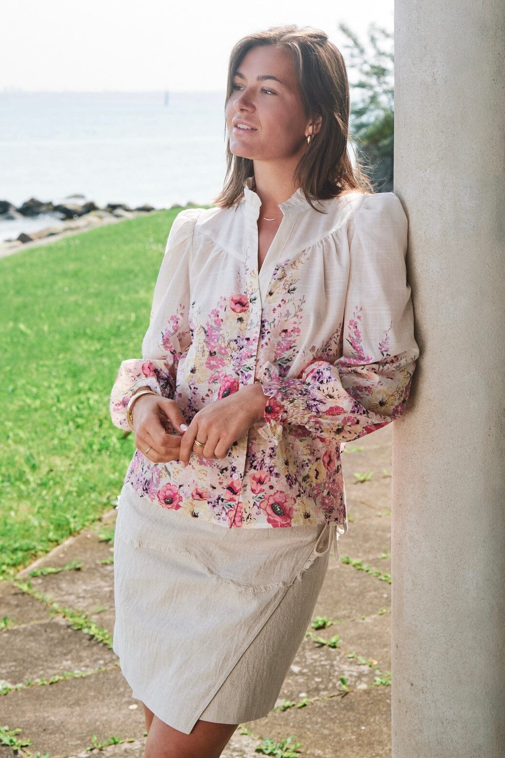 Calloma Flower Print Blouse Ivory