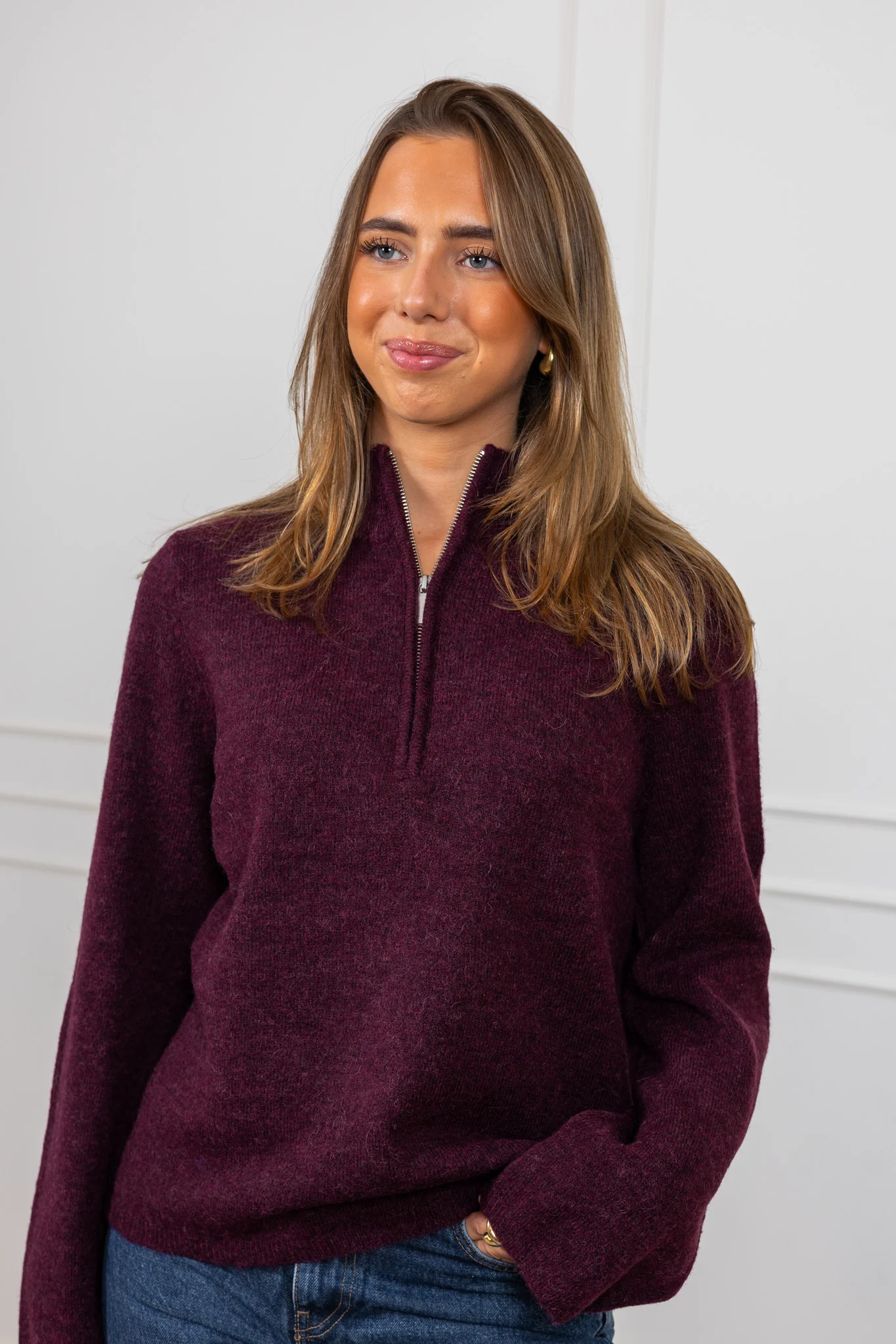 Lulu Ls Knit Half Zip Fig Melange - Image 3