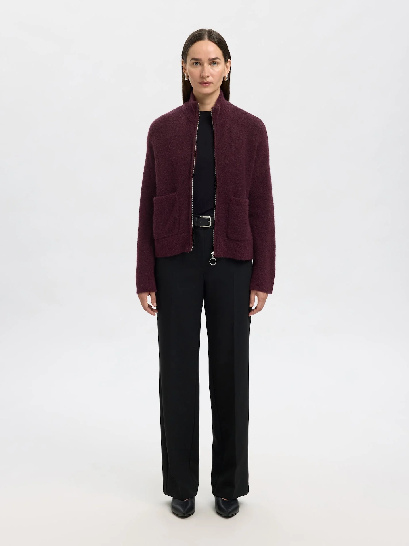 Sia Ras Ls Knit Zipper Cardigan Fig Melange - Image 6