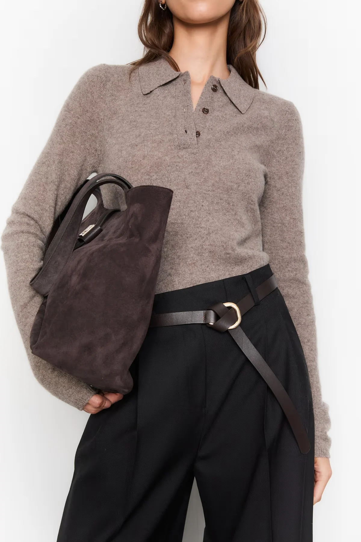Lucille Tote Bag Large Dark Brown Suede - Image 2