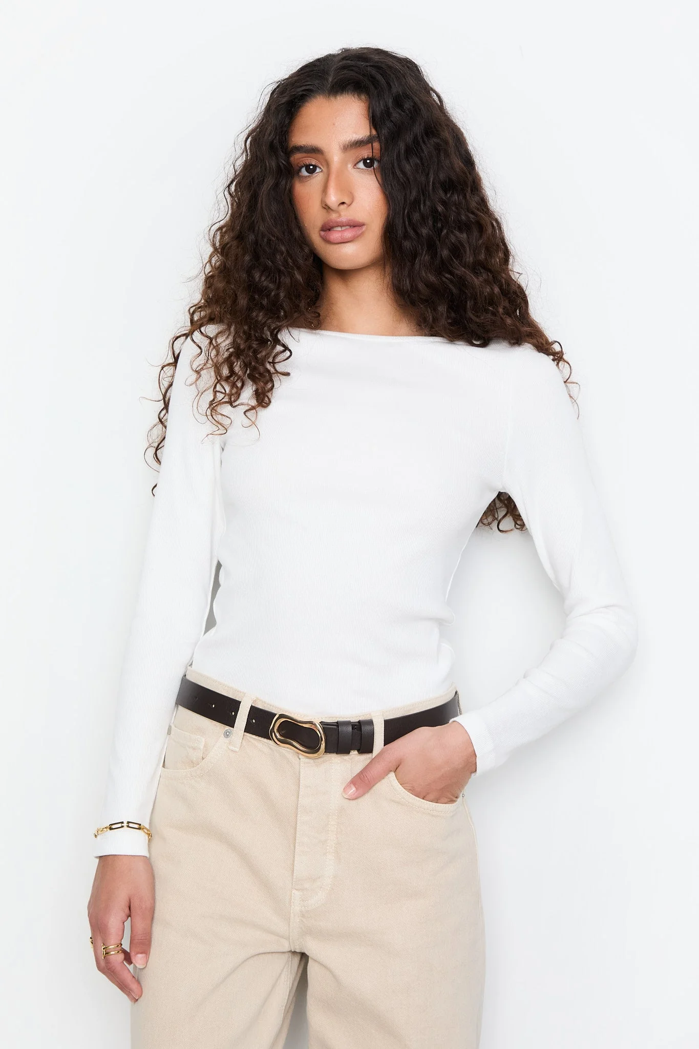 Petronella Rib Boatneck Off-White - Image 5