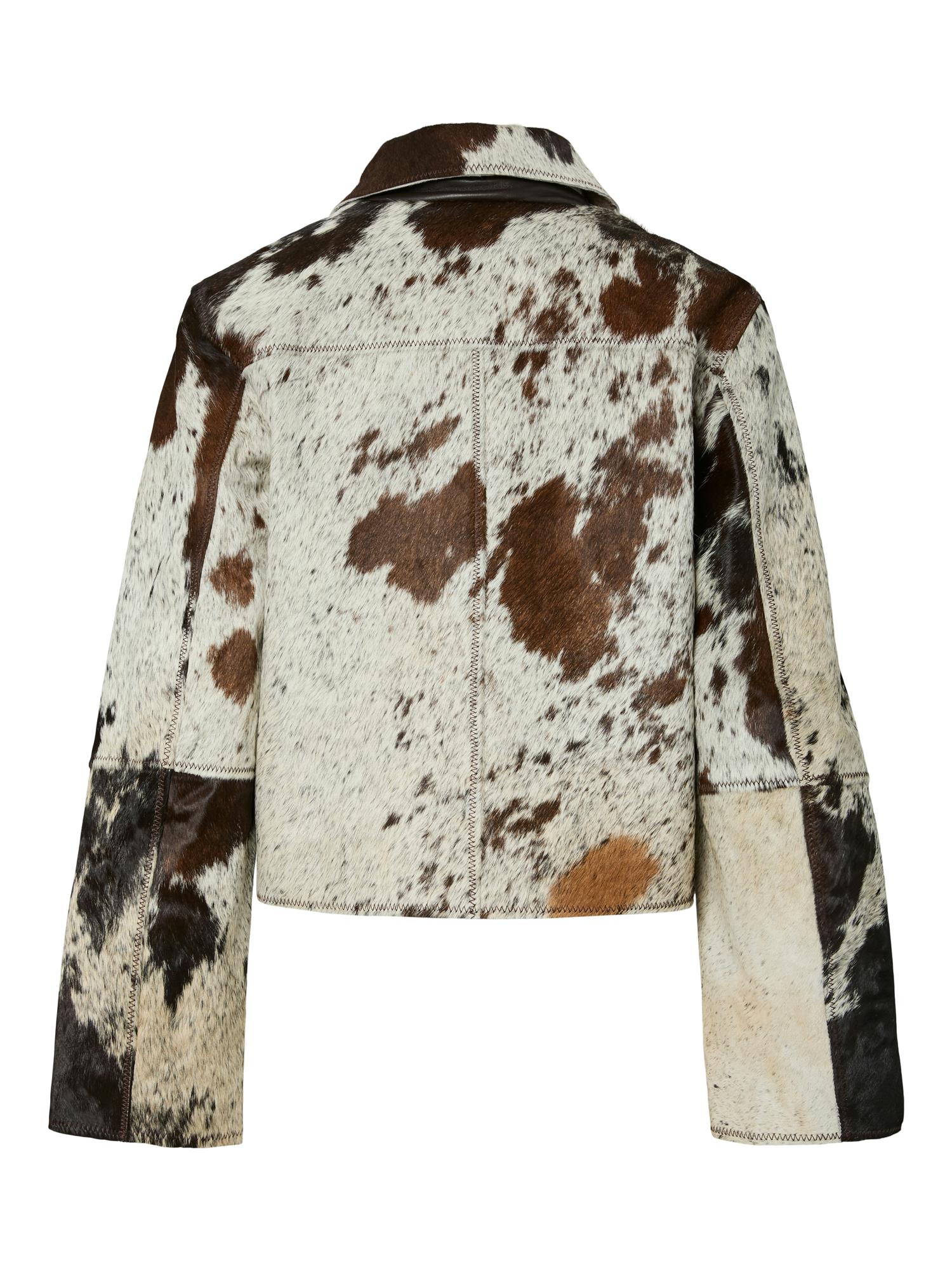 Caroline Ls Cow Leather Jacket Chocolate Brown Cow Print - Image 7