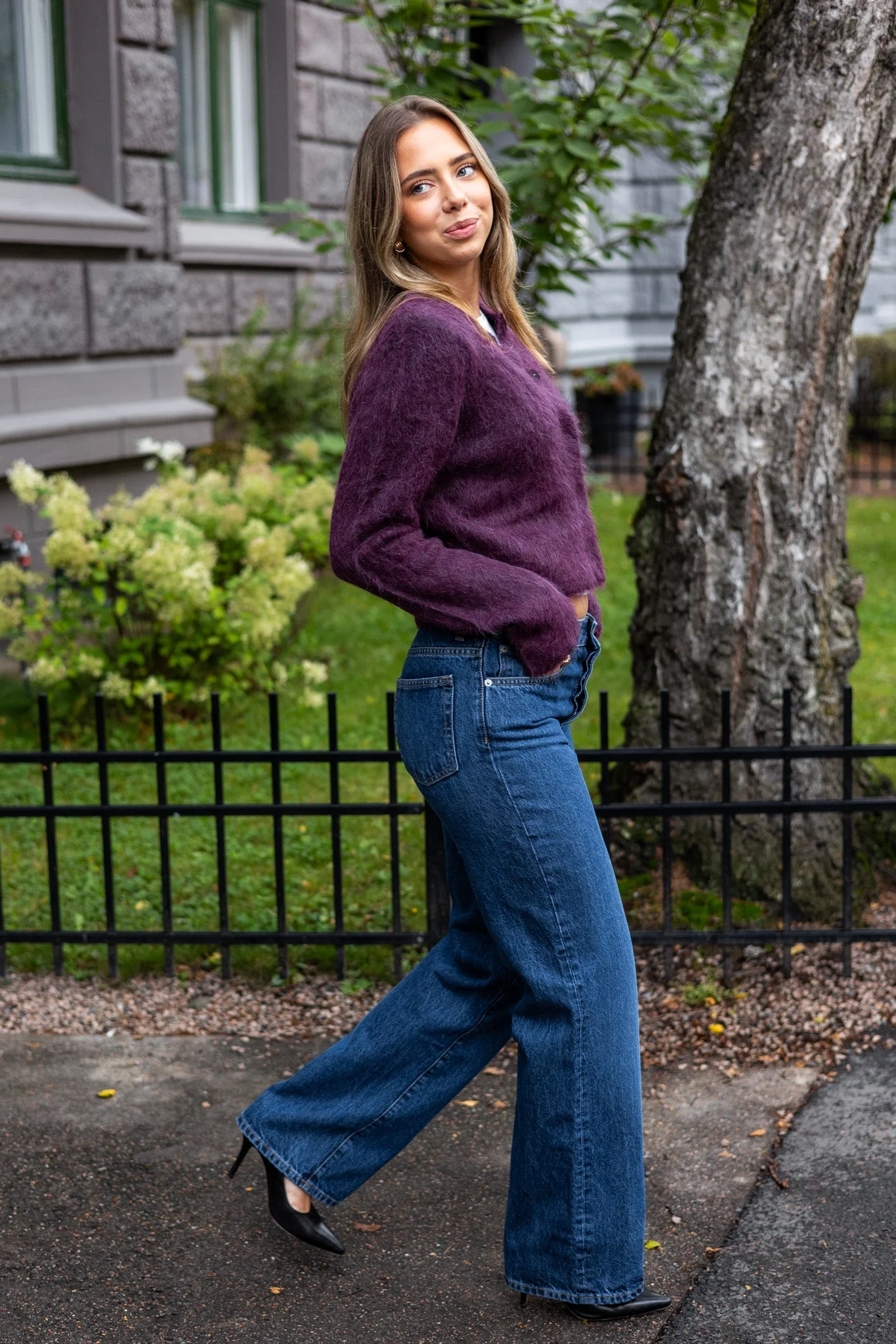 Hairy Knit Jacket Burgundy - Image 2