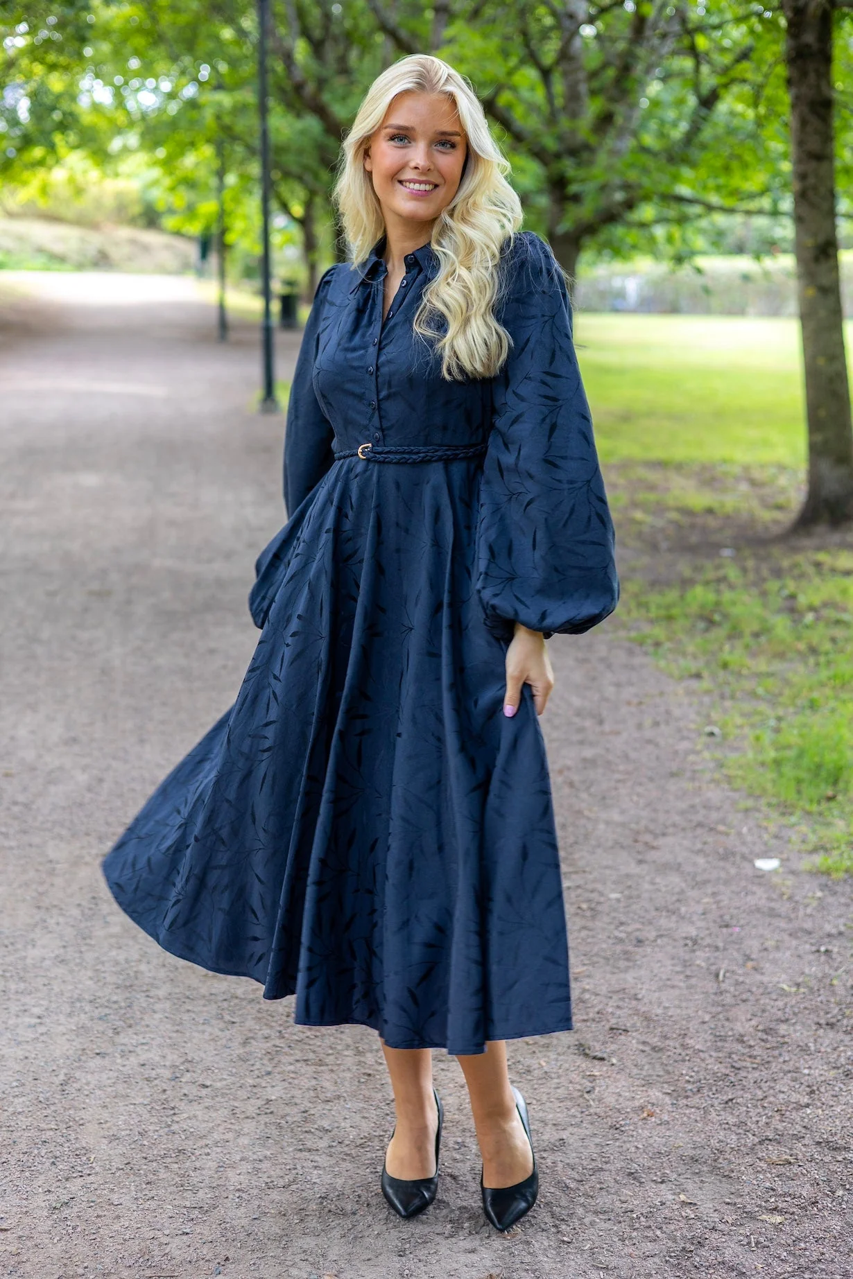 Jacquard Midi Dress Anthracite - Image 3
