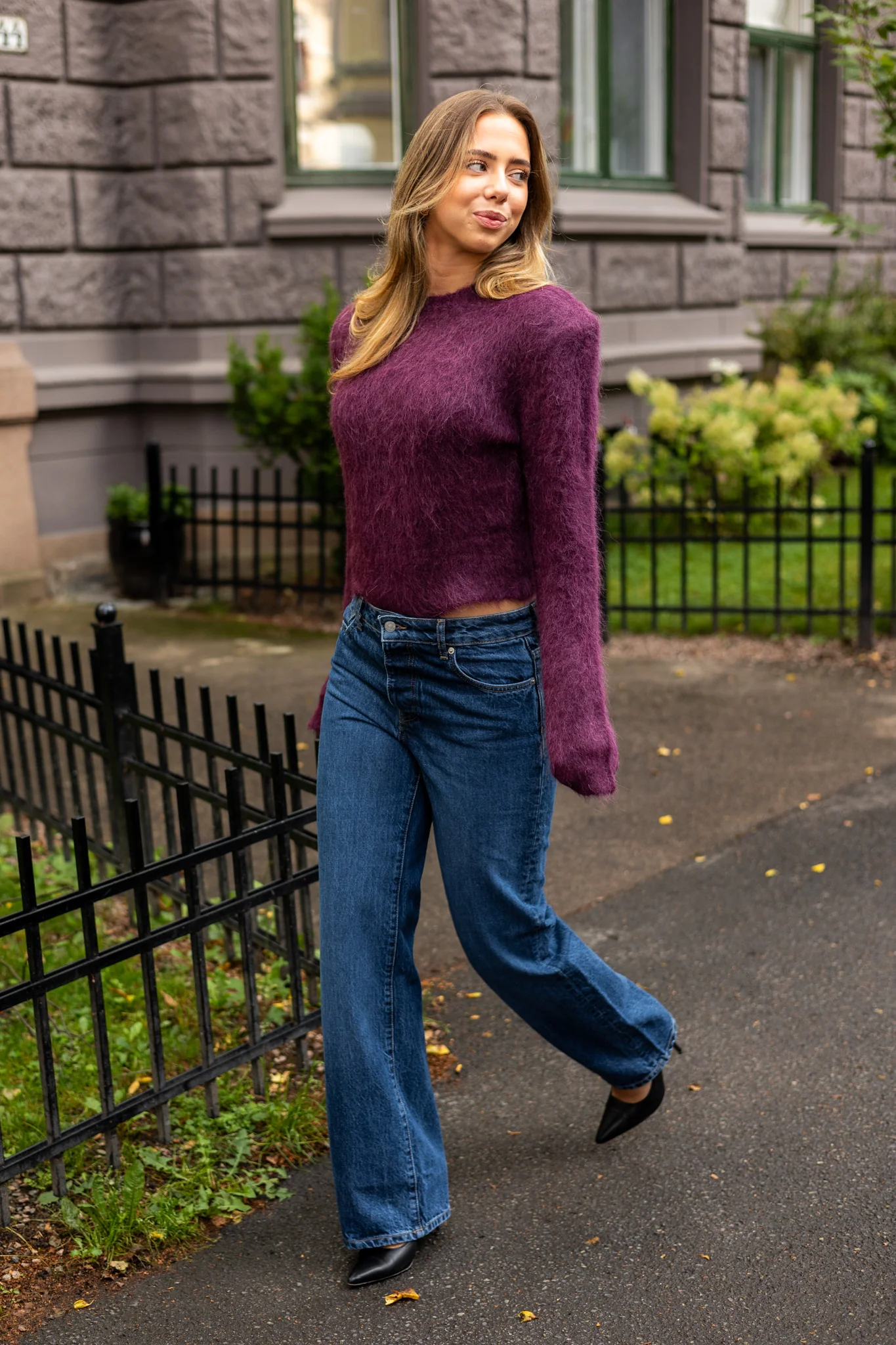 Hairy Knit Fitted Sweater Burgundy - Image 2