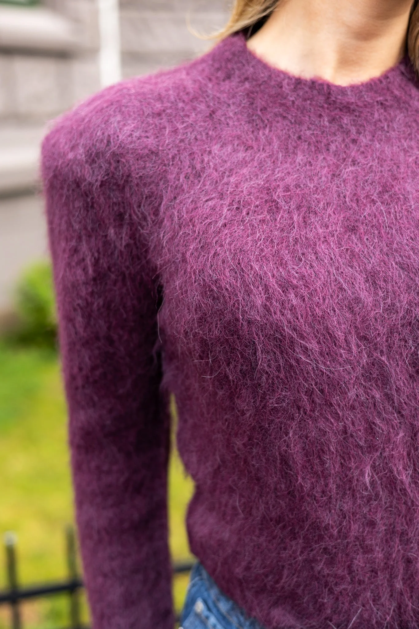 Hairy Knit Fitted Sweater Burgundy - Image 4