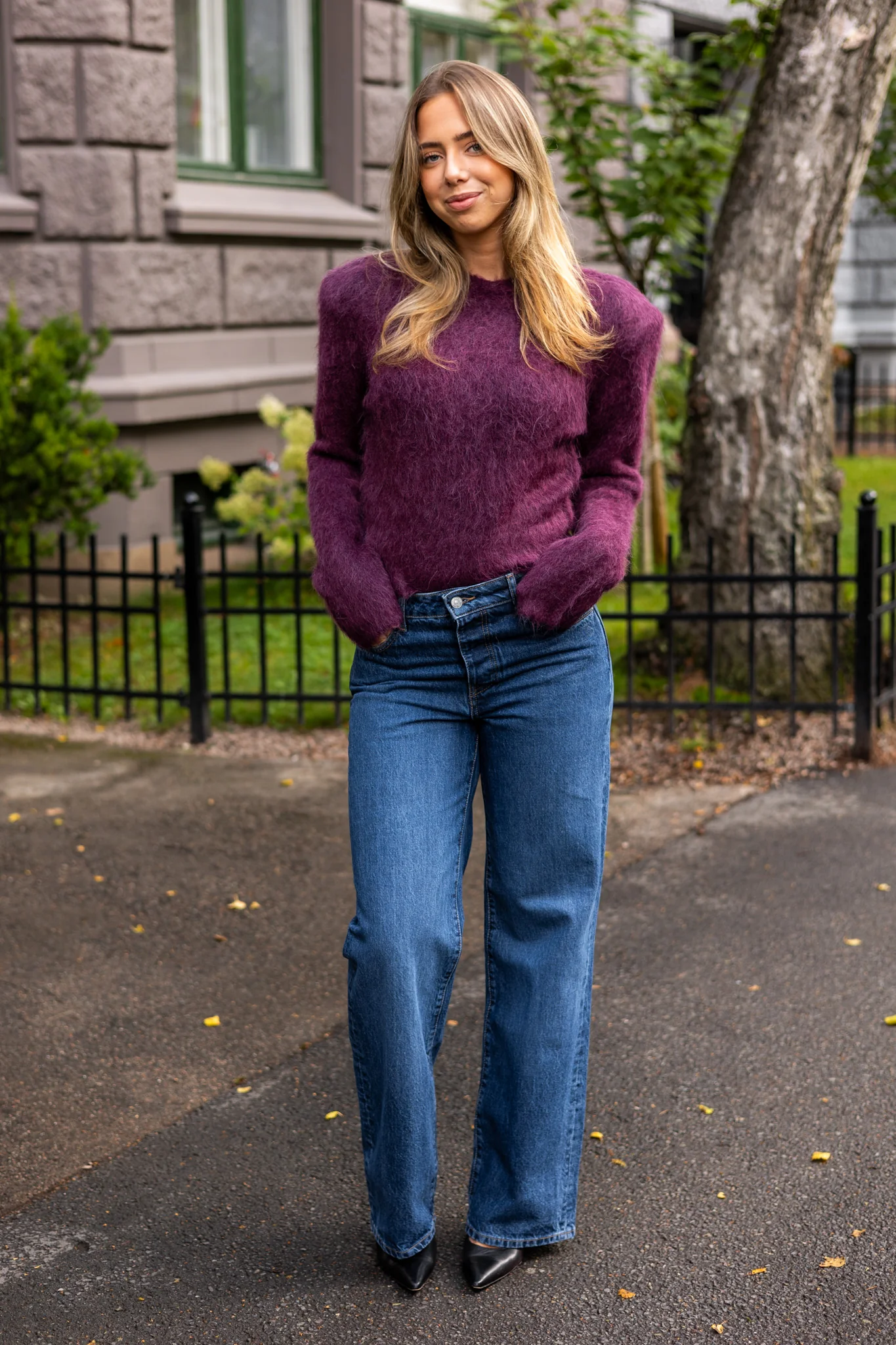 Hairy Knit Fitted Sweater Burgundy - Image 5