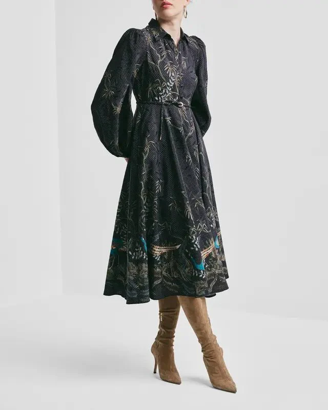 Jacquard Midi Dress Blue Peacock