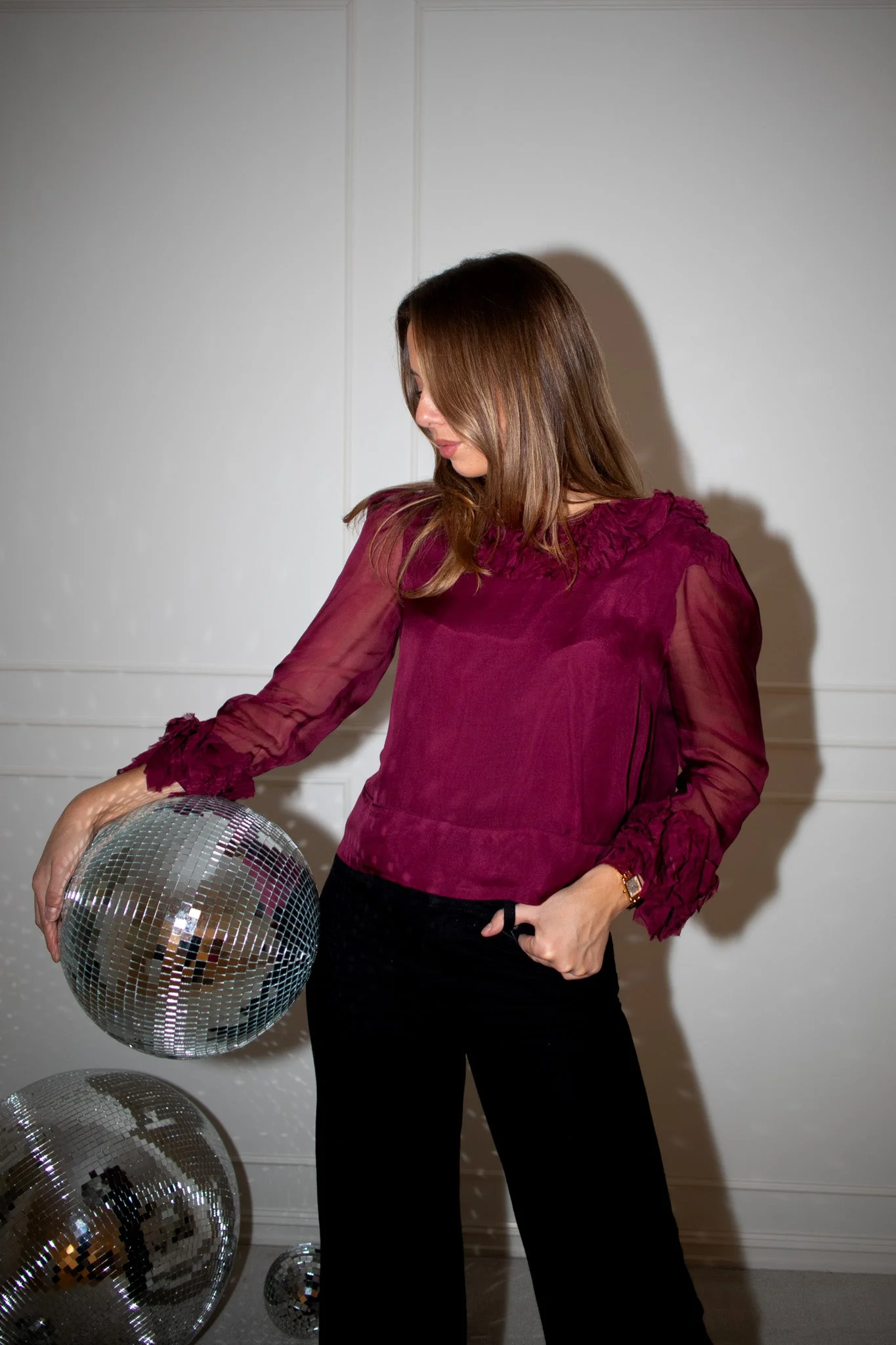 Organza Frilly Top Burgundy - Image 3