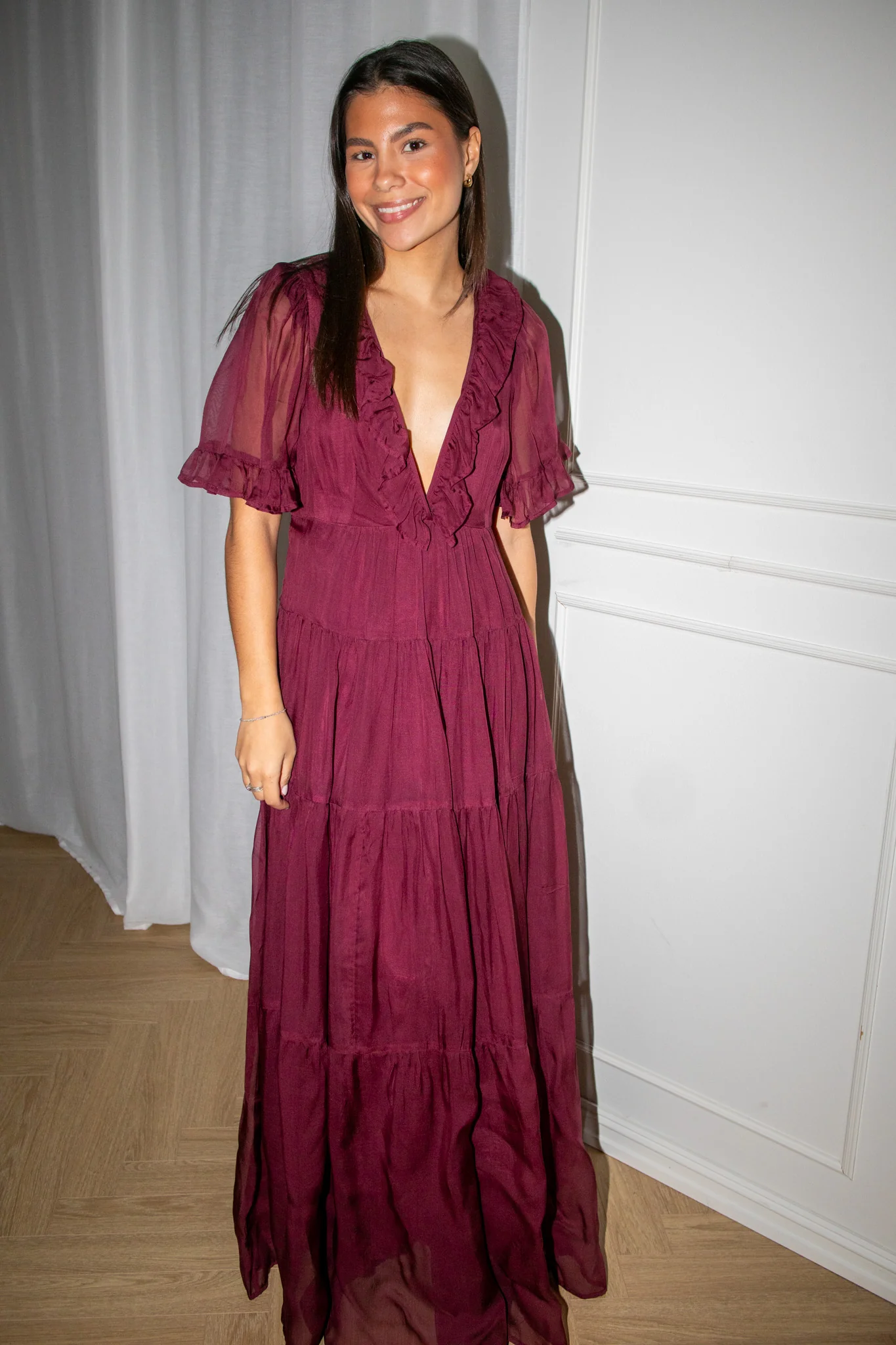 Organza Ruffle Dress Burgundy - Image 2