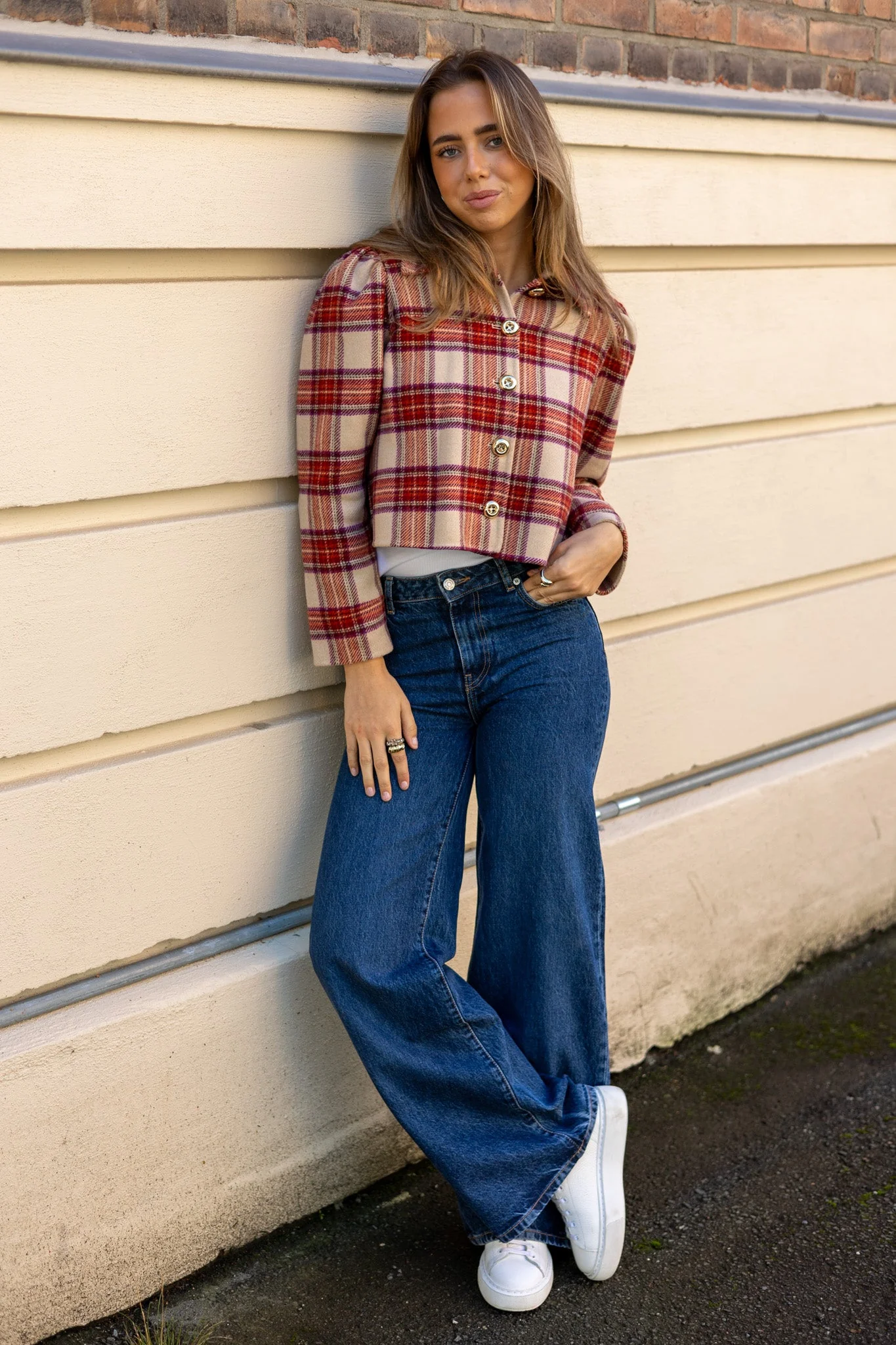 Tailored Cropped Jacket Checks