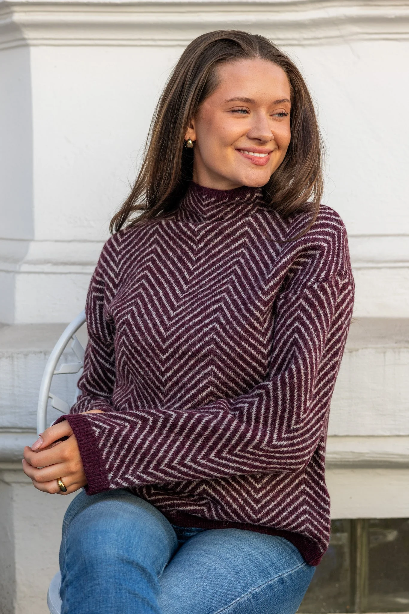 Lulu Ls Herringbone Knit High Neck Fig Birch
