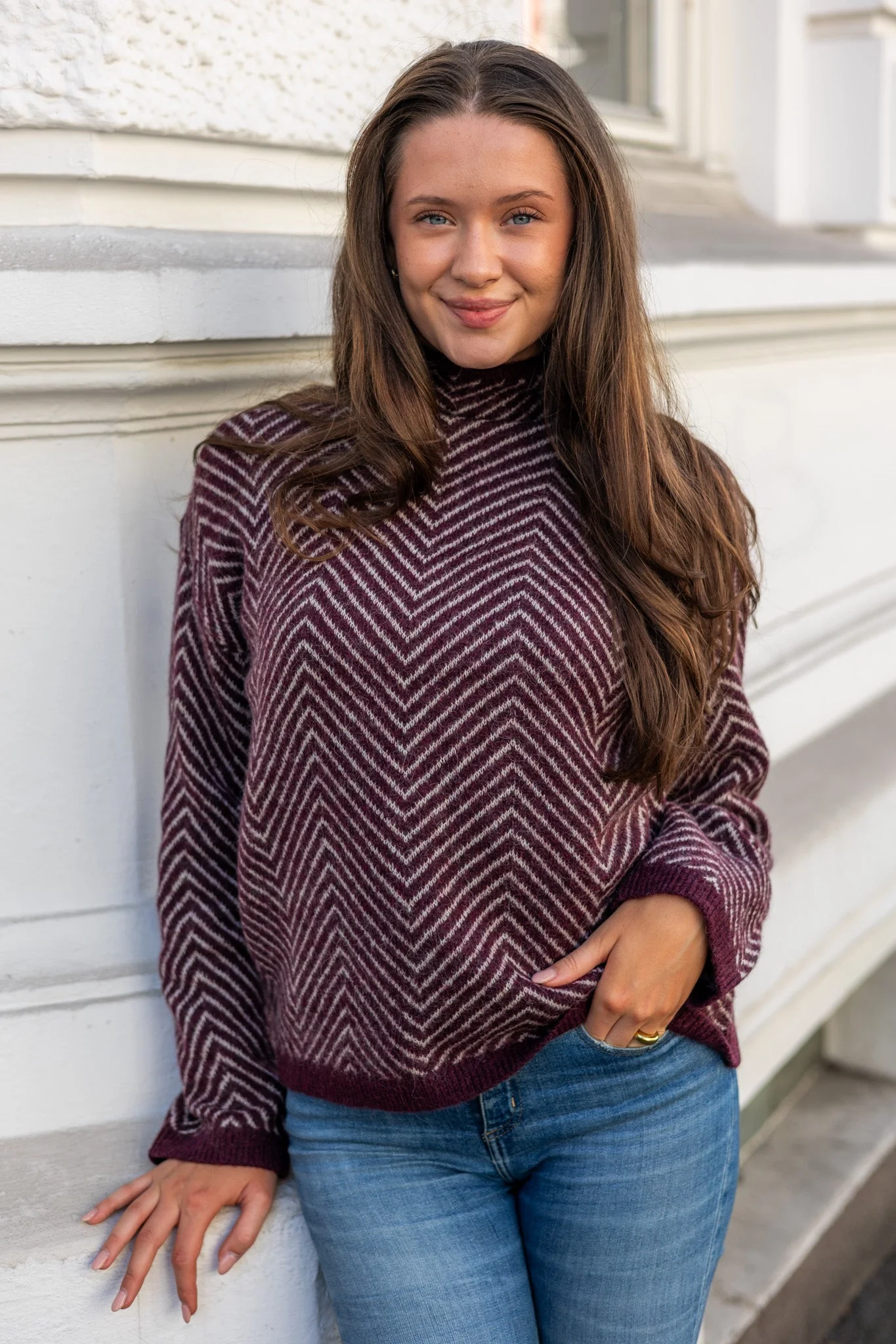 Lulu Ls Herringbone Knit High Neck Fig Birch - Image 3