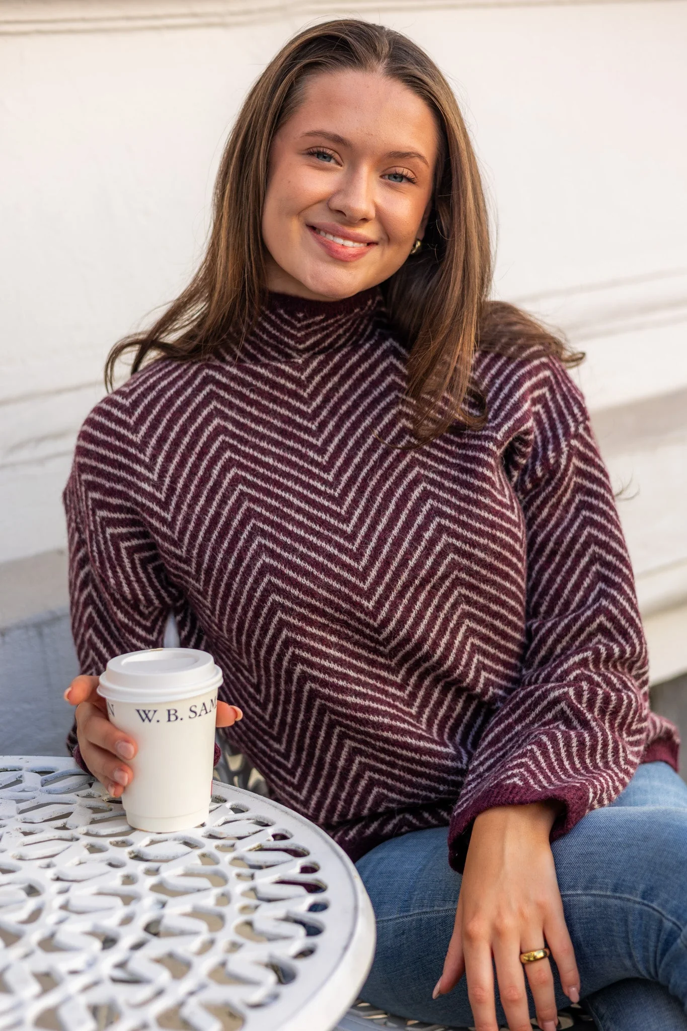 Lulu Ls Herringbone Knit High Neck Fig Birch - Image 4