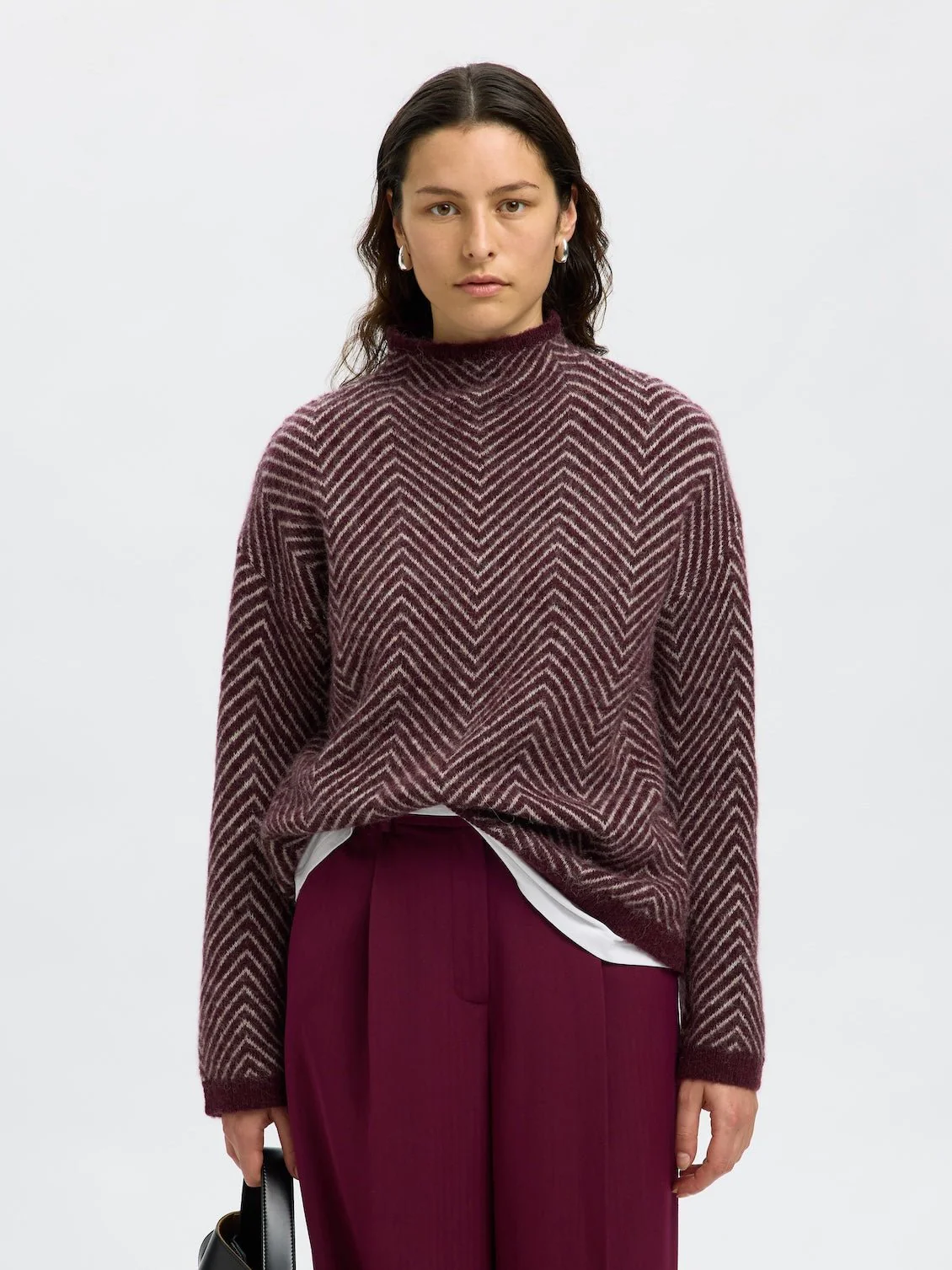 Lulu Ls Herringbone Knit High Neck Fig Birch - Image 7
