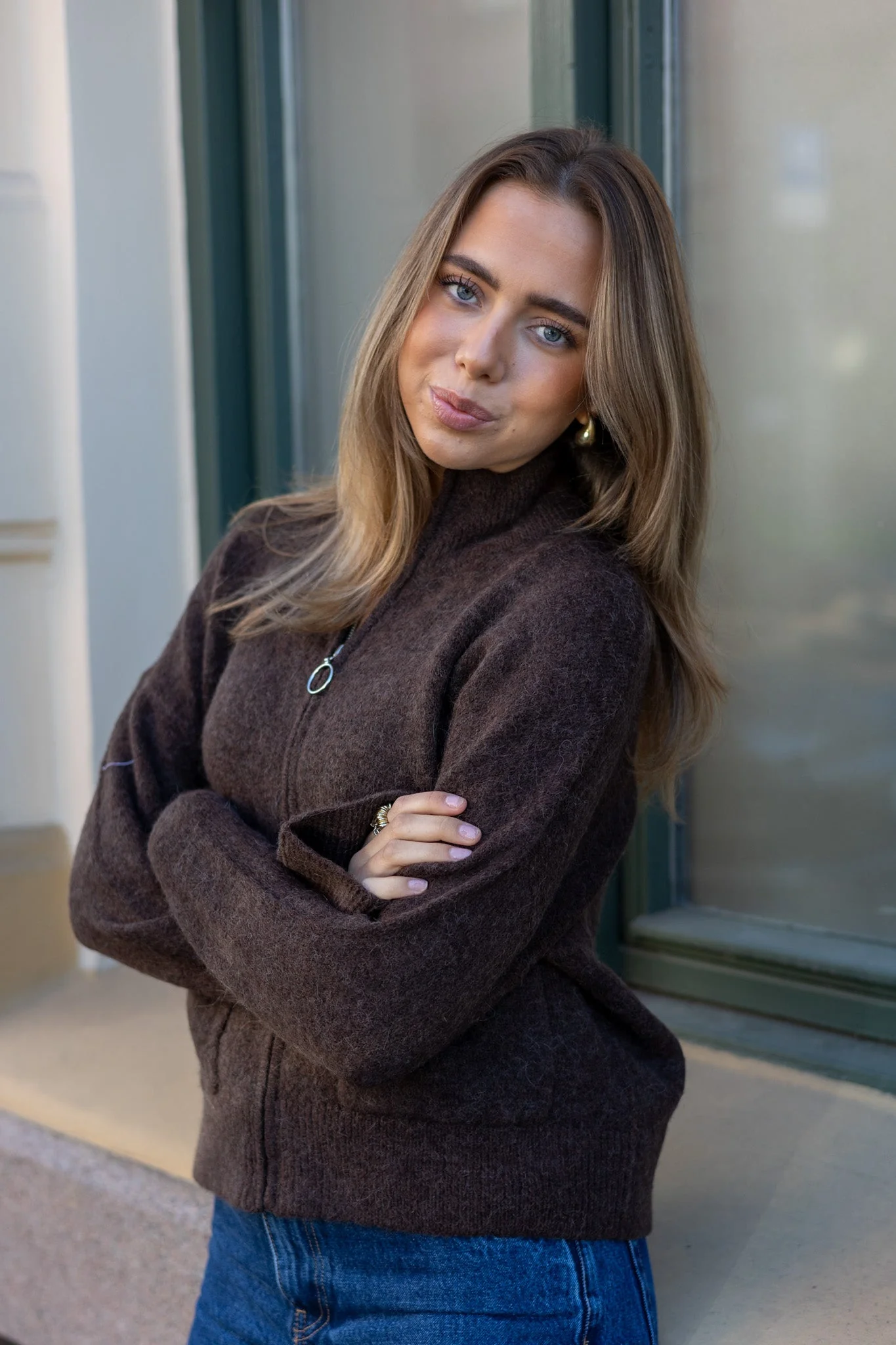 Sia Ras Ls Knit Zipper Cardigan Delicioso Melange - Image 2