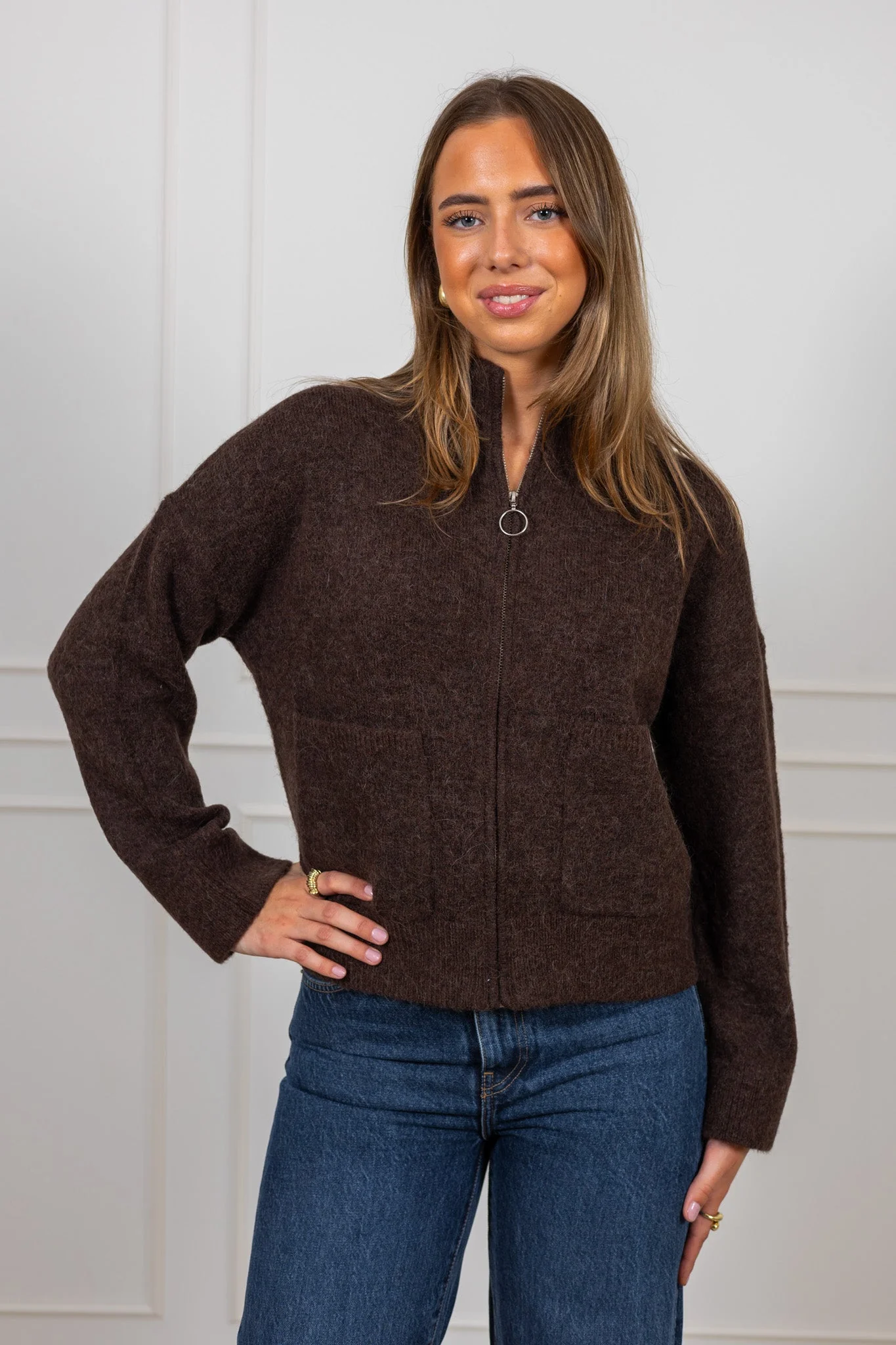Sia Ras Ls Knit Zipper Cardigan Delicioso Melange - Image 3