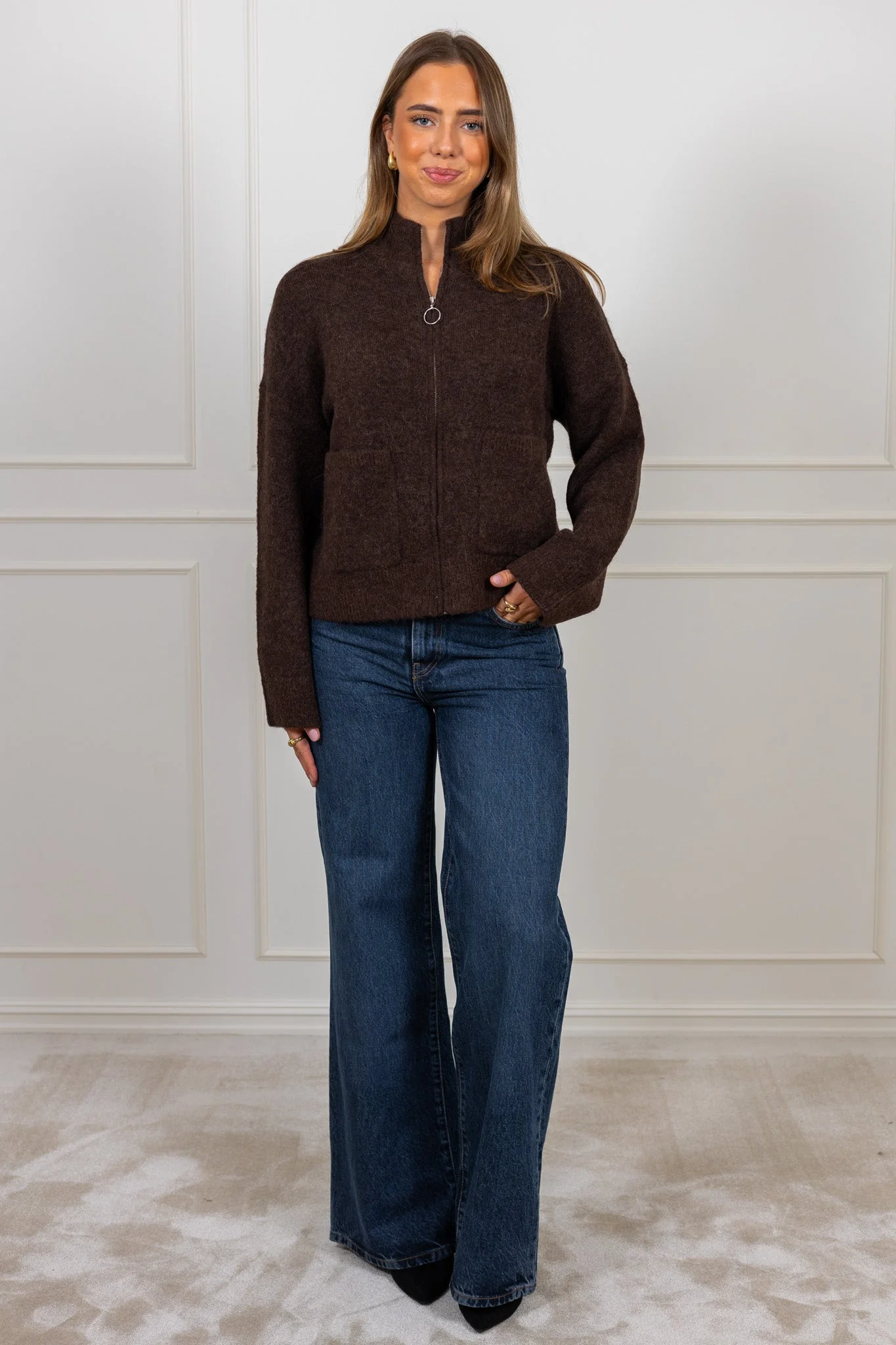 Sia Ras Ls Knit Zipper Cardigan Delicioso Melange - Image 4